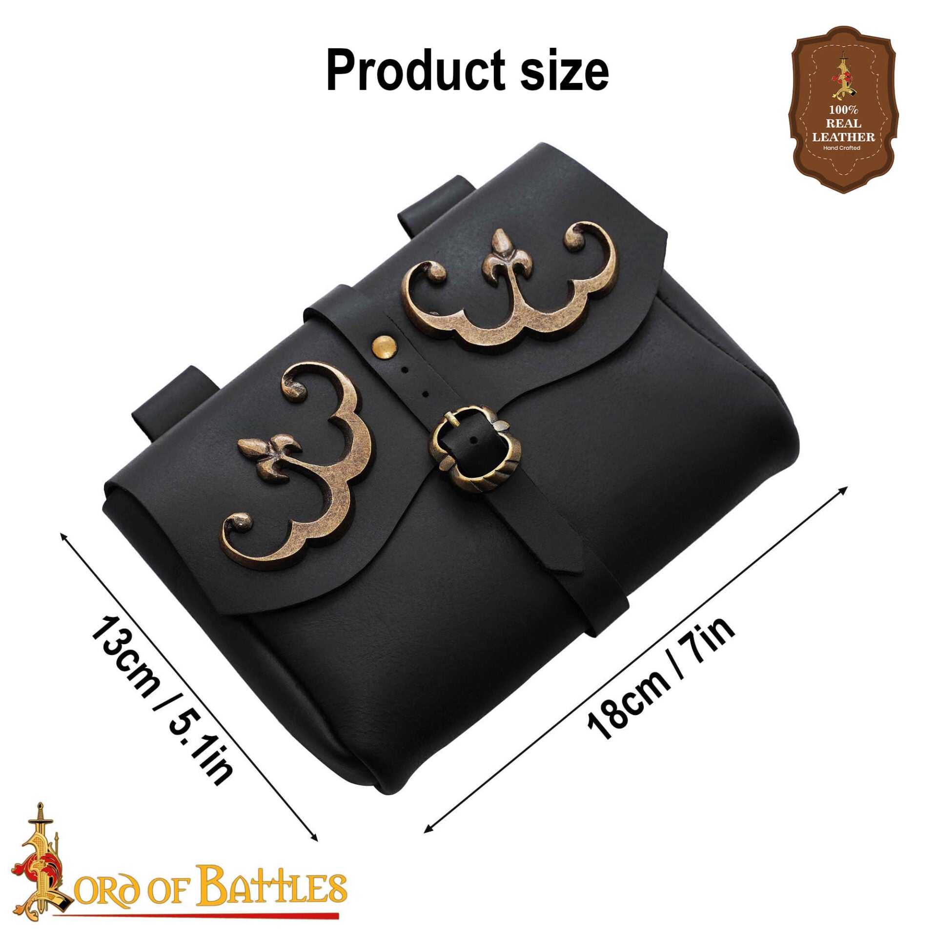Imagen única de: Bolsa de cinturón medieval de cuero con adornos de latón