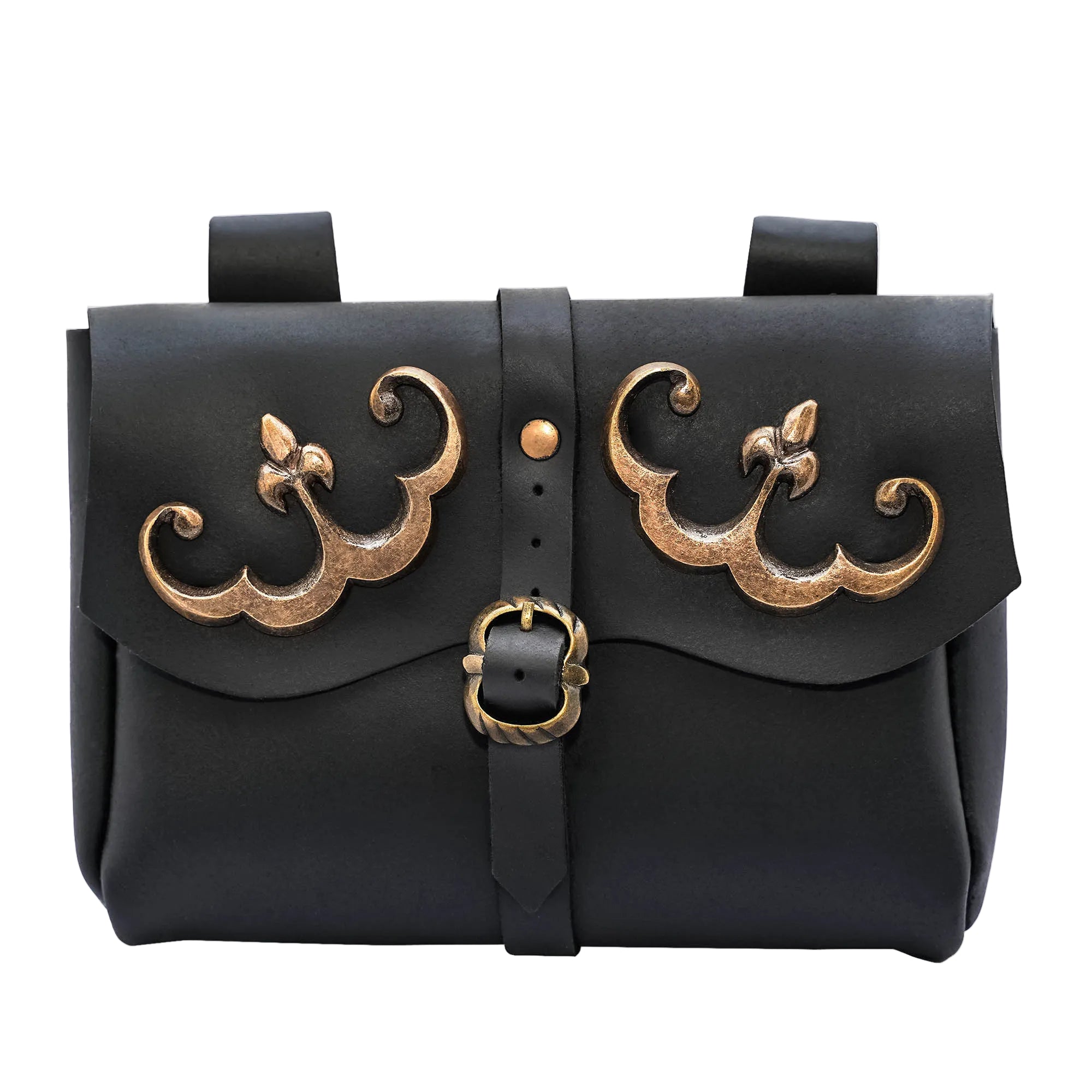 Imagen única de: Bolsa de cinturón medieval de cuero con adornos de latón