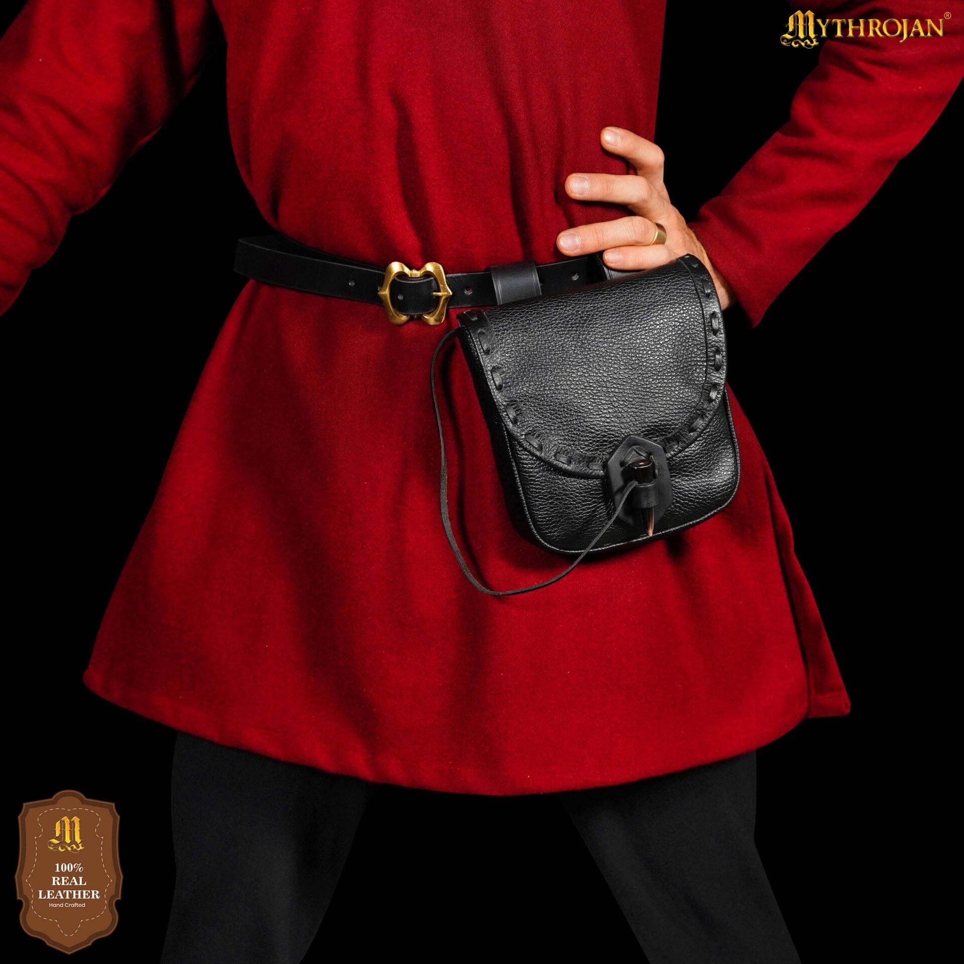 Bolsa de cinturón medieval de cuero con cierre de cuerno - imagen 62