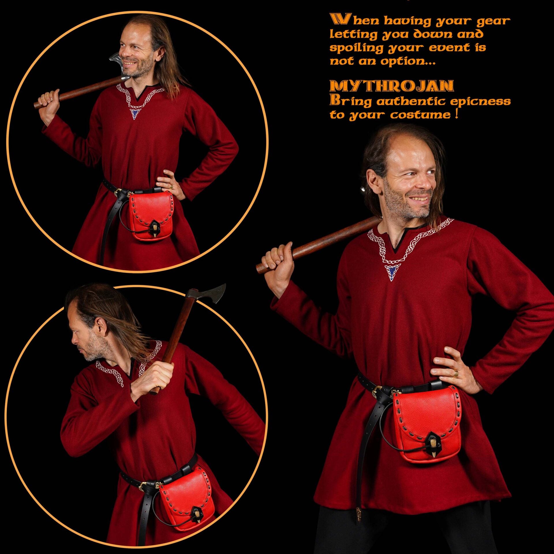 Bolsa de cinturón medieval de cuero con cierre de cuerno - imagen 5