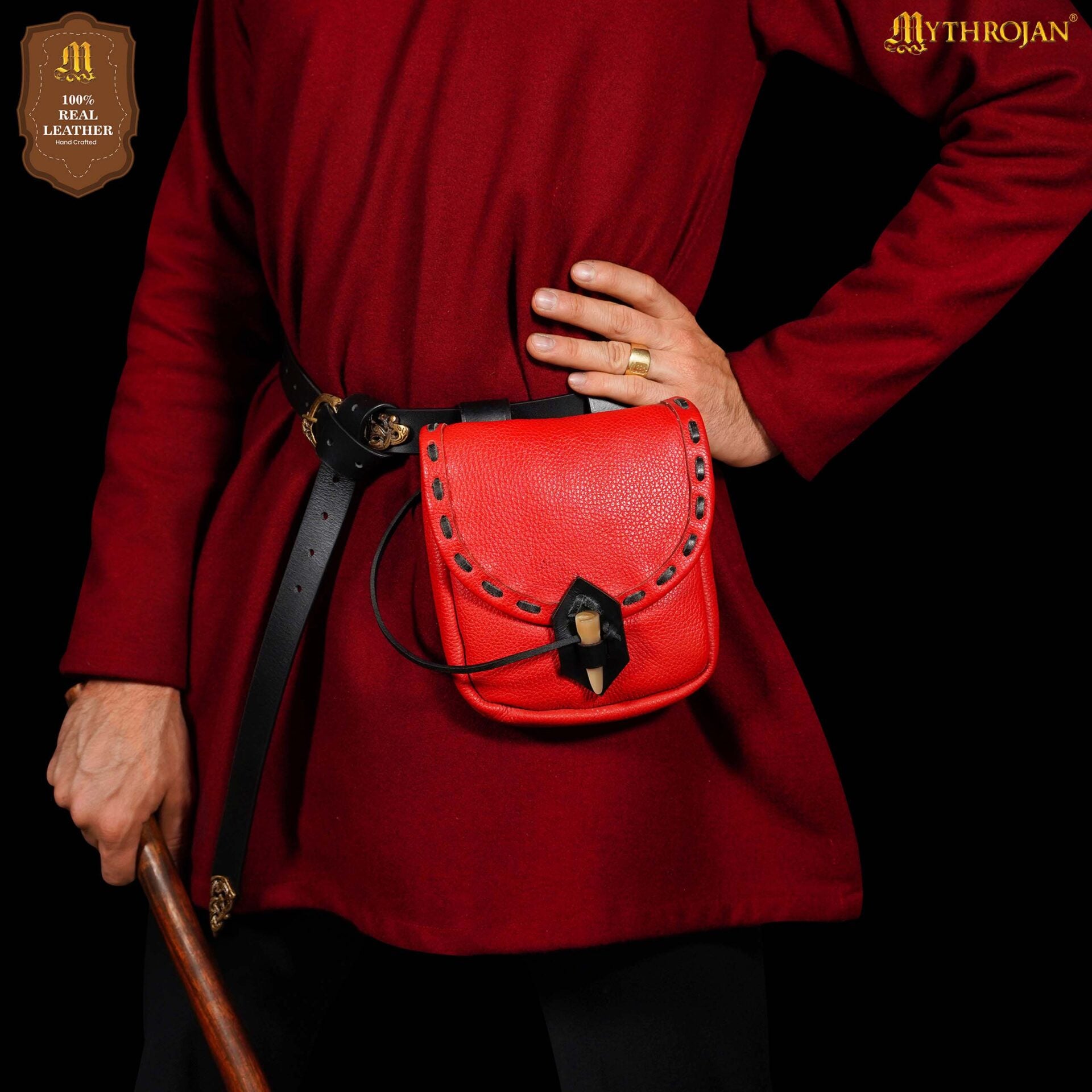 Bolsa de cinturón medieval de cuero con cierre de cuerno - imagen 69