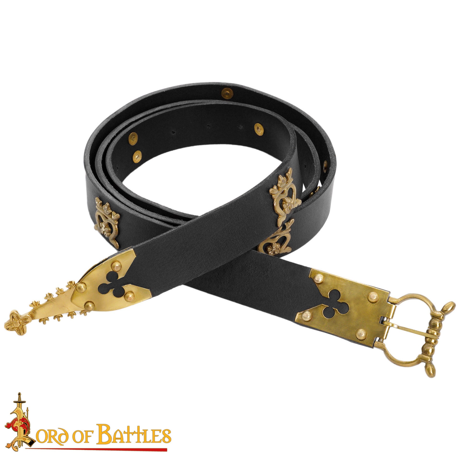 Cinturón medieval (siglos XIV–XV) de cuero con herrajes de latón - imagen 18