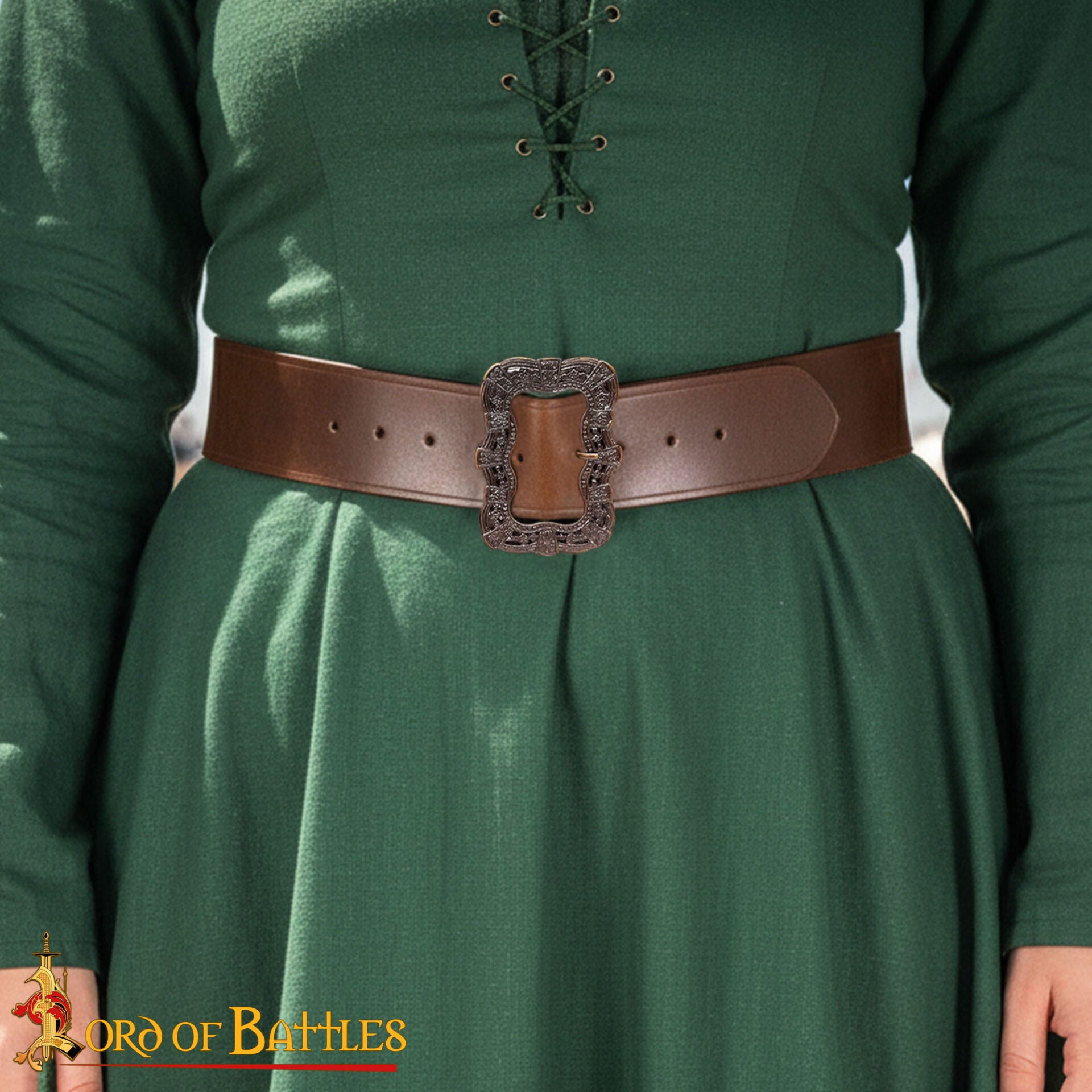 Cinturón medieval de cuero hecho a mano con hebilla ornamentada de latón - imagen 6