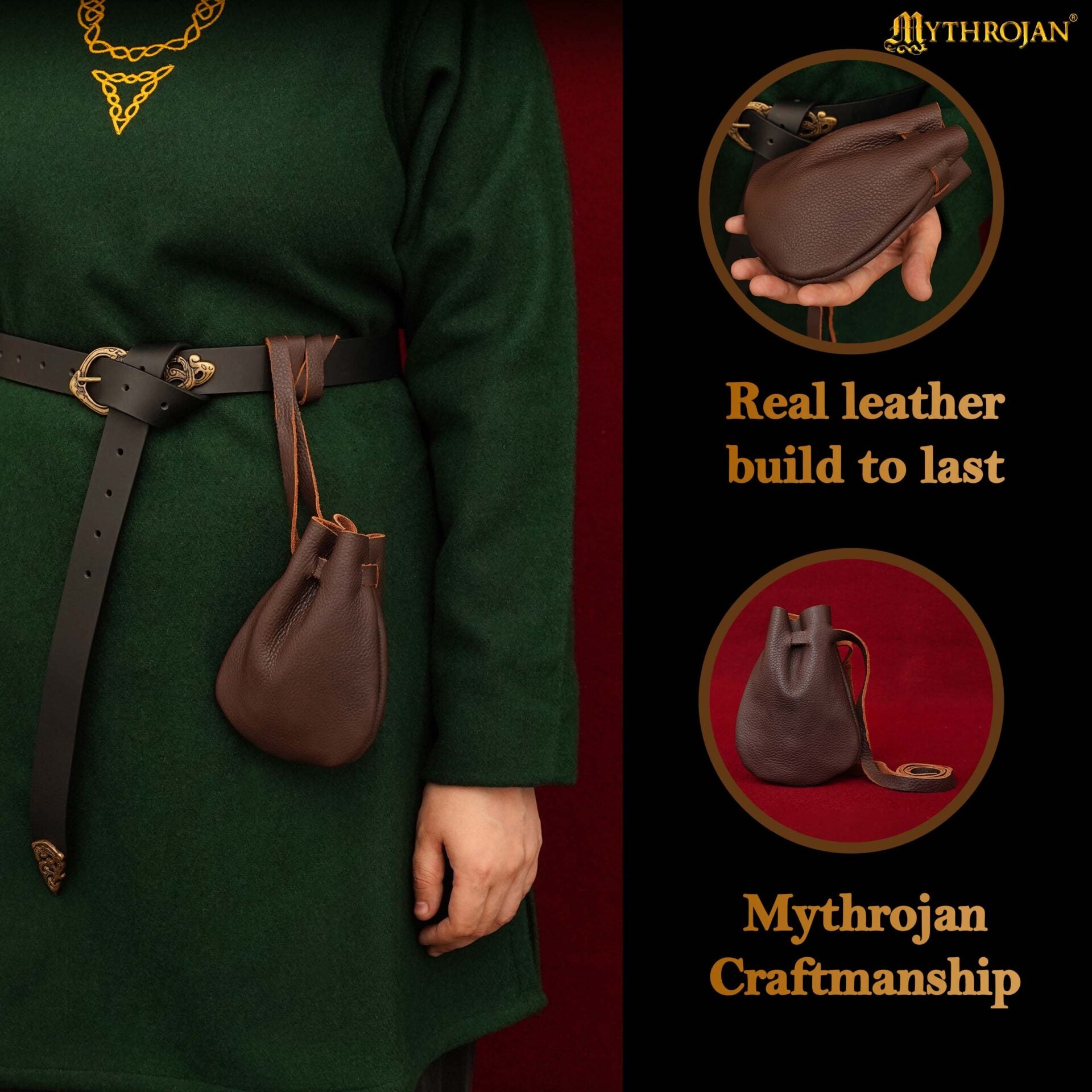 Bolsa medieval de cuero con cordón para LARP y recreación - imagen 6