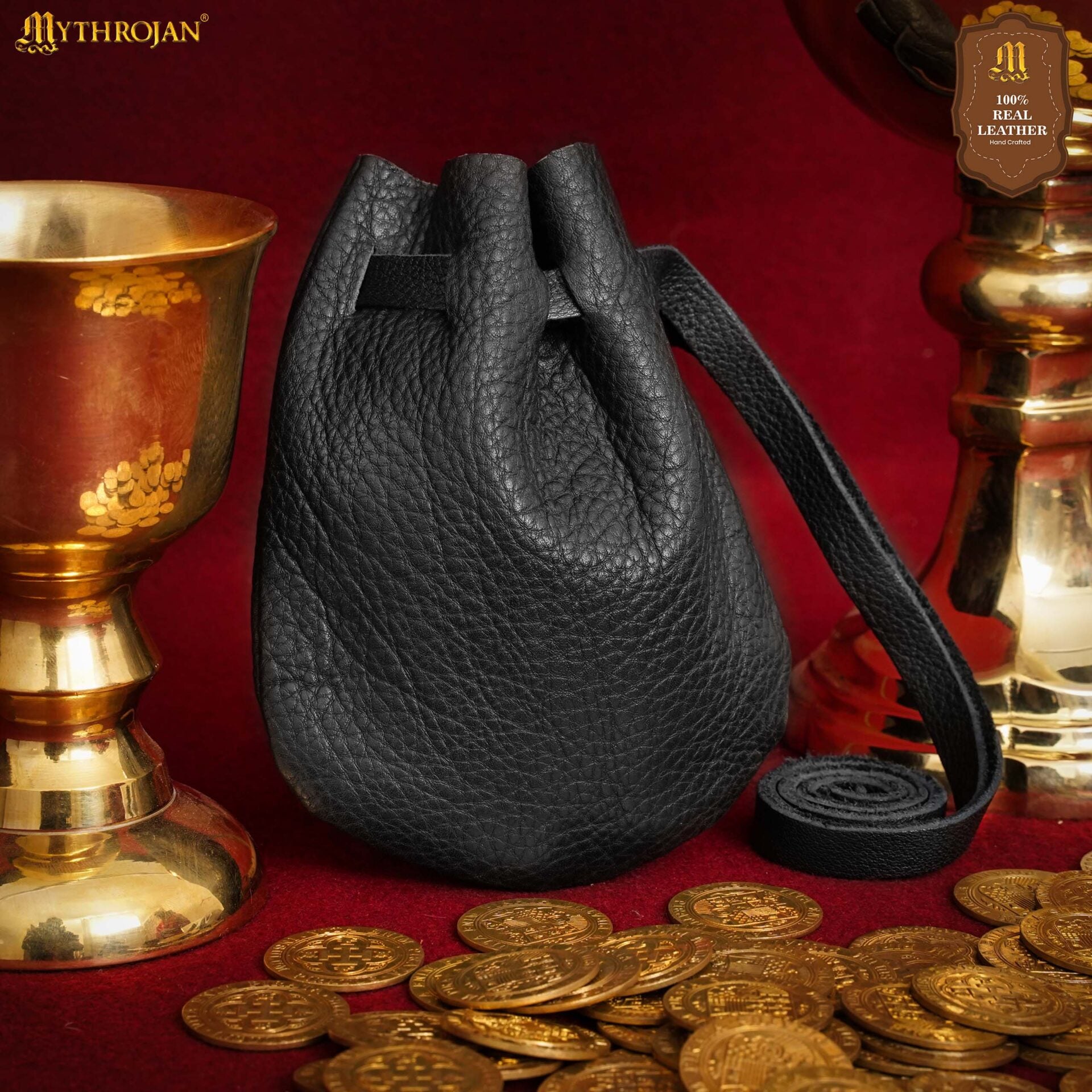 Bolsa medieval de cuero con cordón para LARP y recreación