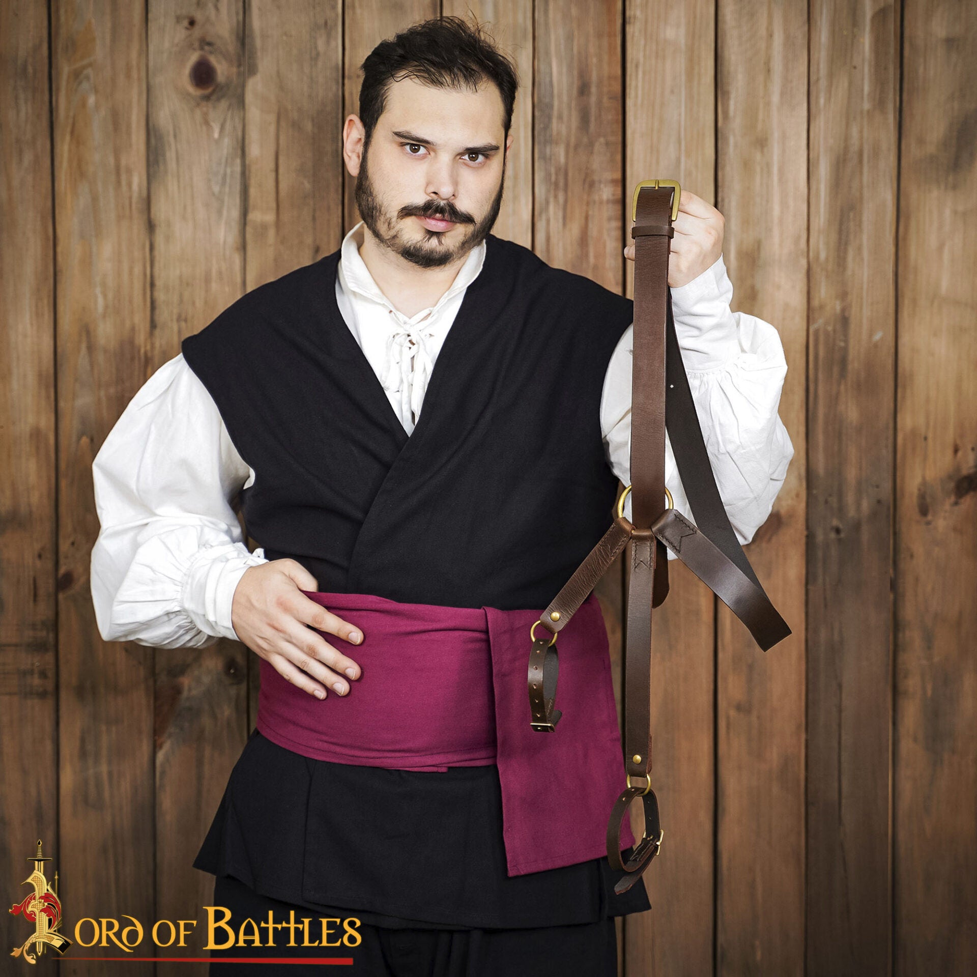 Baldrica de cuero renacentista para espada - imagen 8