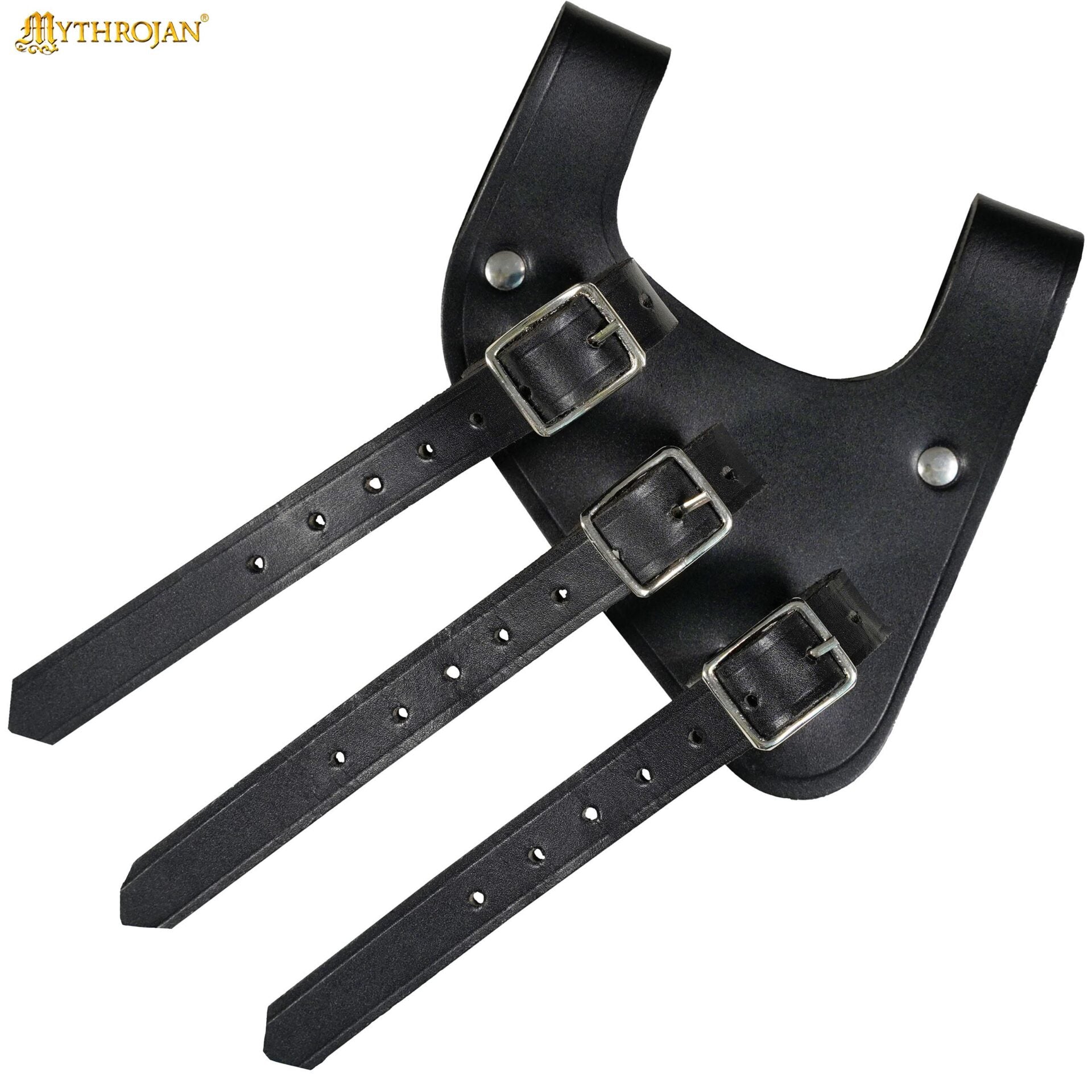 Bandolera renacentista de cuero para espada con triple hebilla — Negro/Marrón - imagen 6
