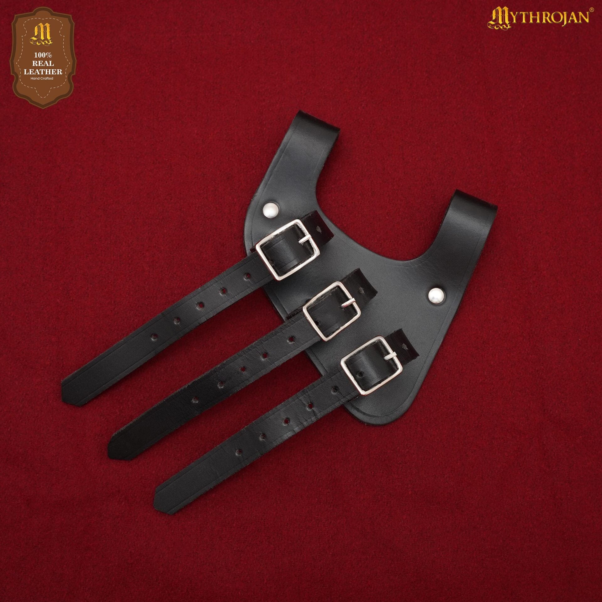 Bandolera renacentista de cuero para espada con triple hebilla — Negro/Marrón - Negro