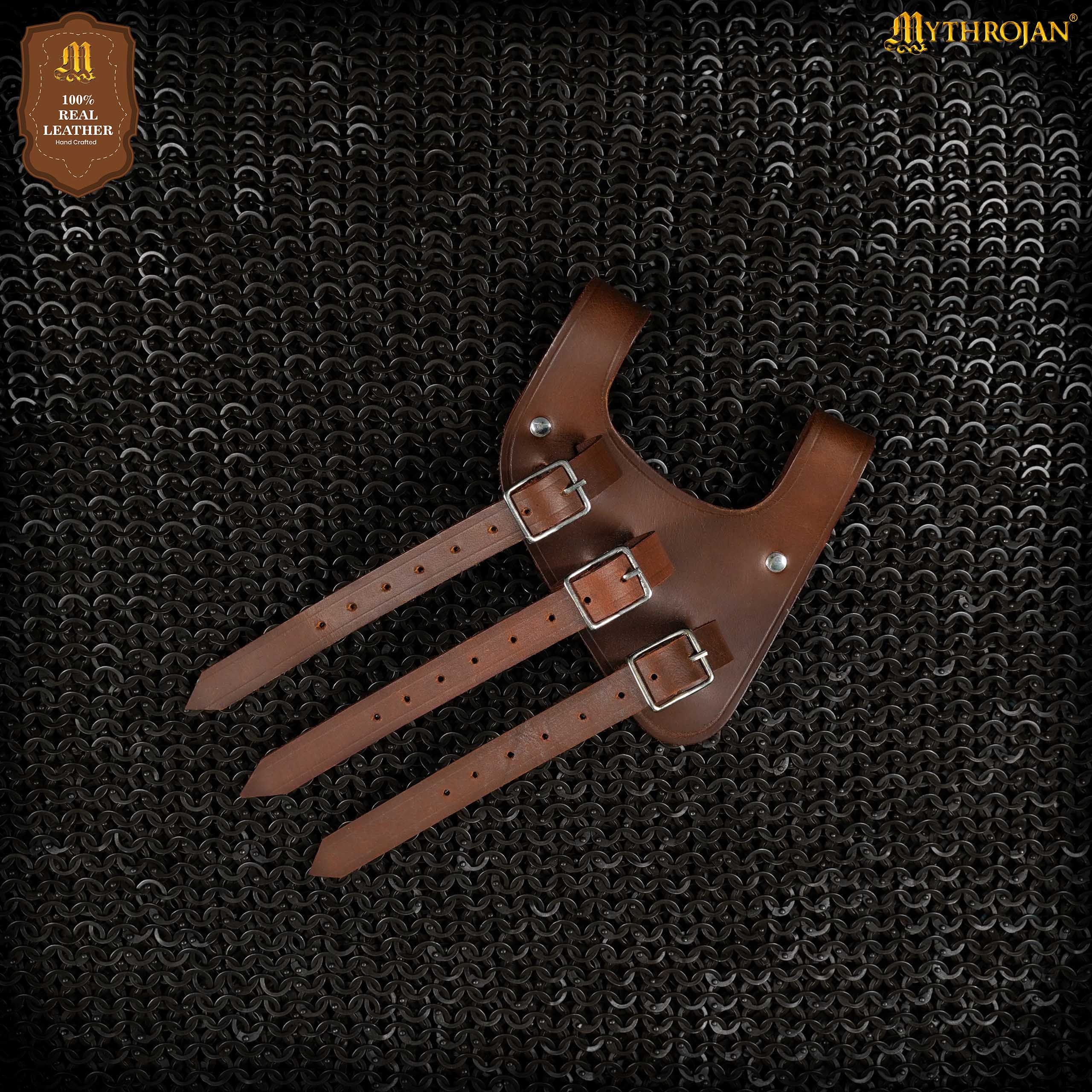 Bandolera renacentista de cuero para espada con triple hebilla — Negro/Marrón - Marrón