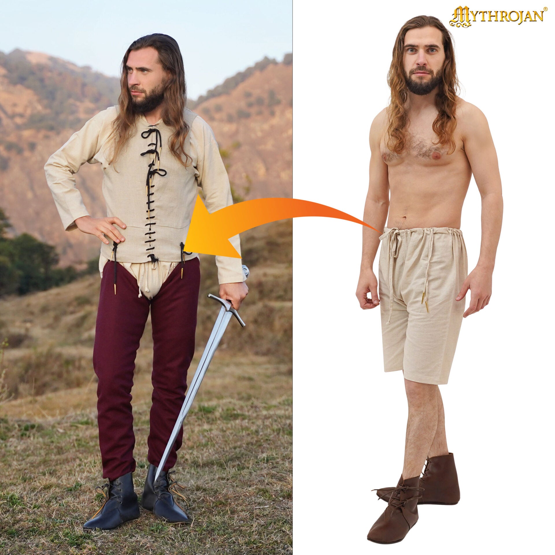 Calzones medievales de lino y mezcla para hombre — ropa interior histórica - imagen 20