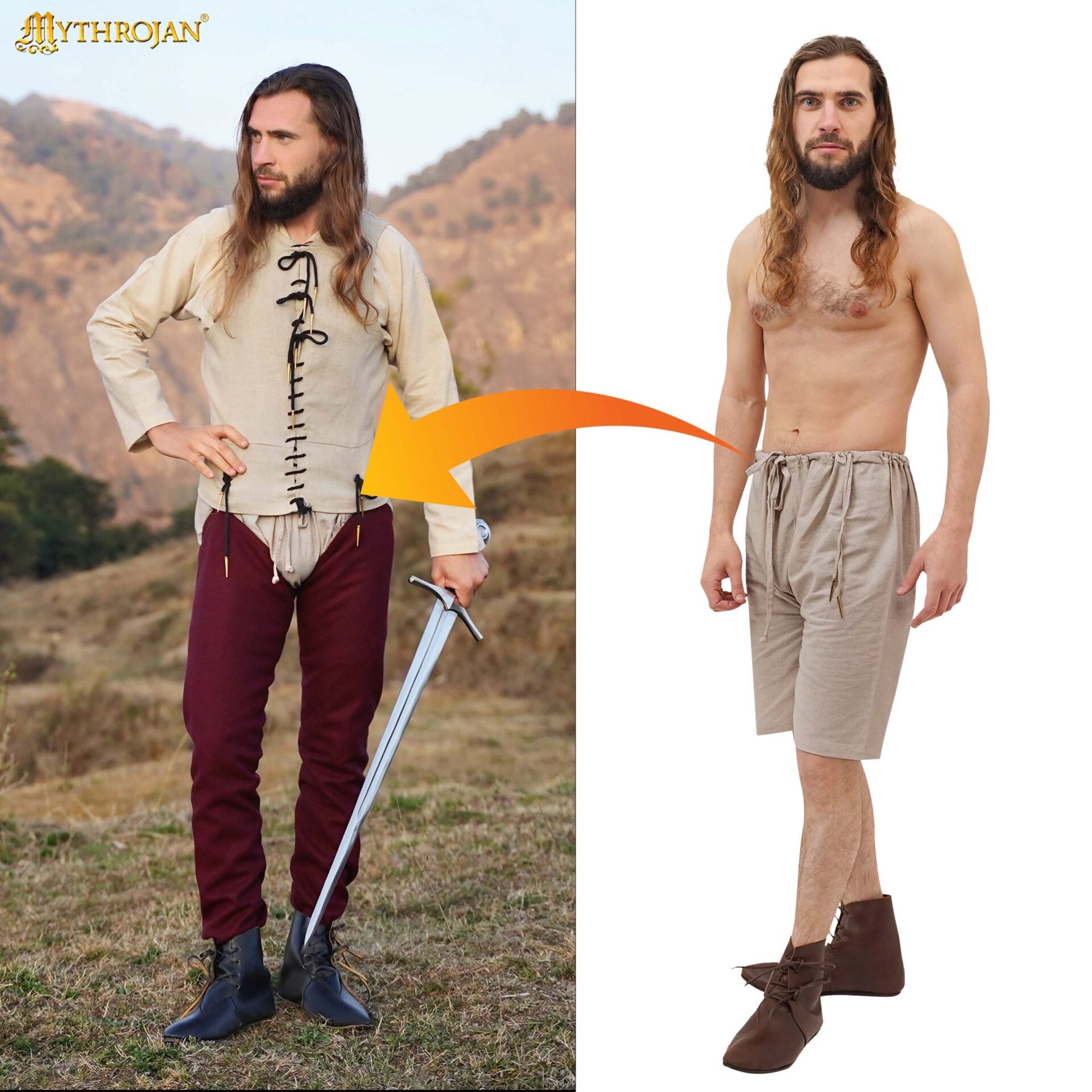 Calzones medievales de lino y mezcla para hombre — ropa interior histórica - imagen 2