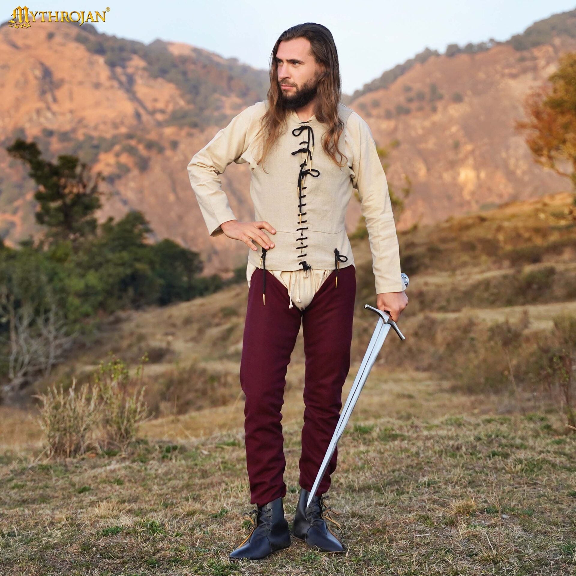 Camisa medieval de lino Waldemar — Corte A, capa base - imagen 5