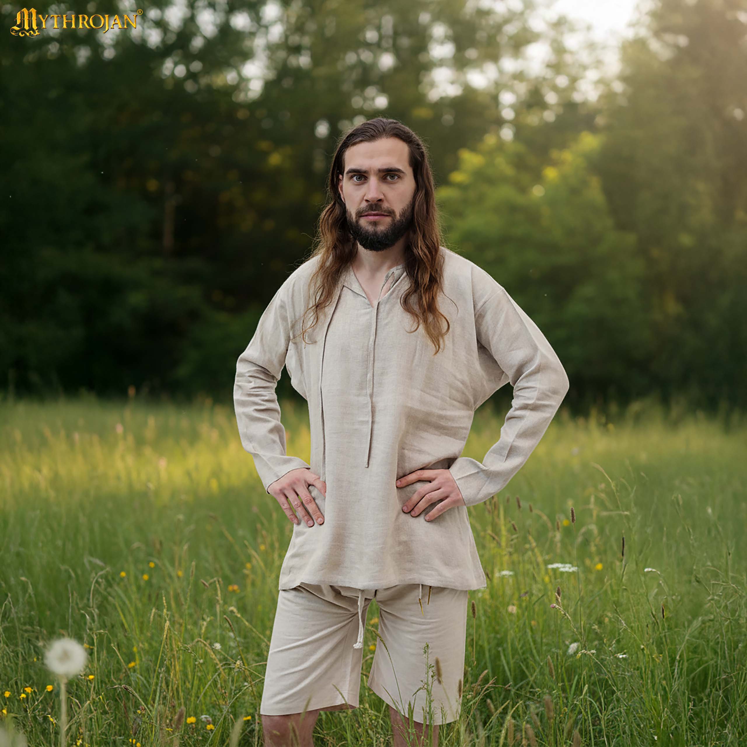 Camisa medieval de lino Waldemar — Corte A, capa base
