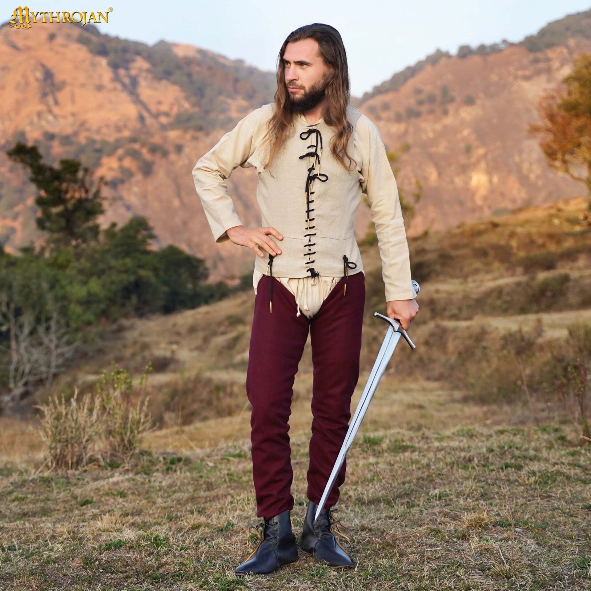 Camisa medieval de lino Waldemar — Corte A, capa base - imagen 11
