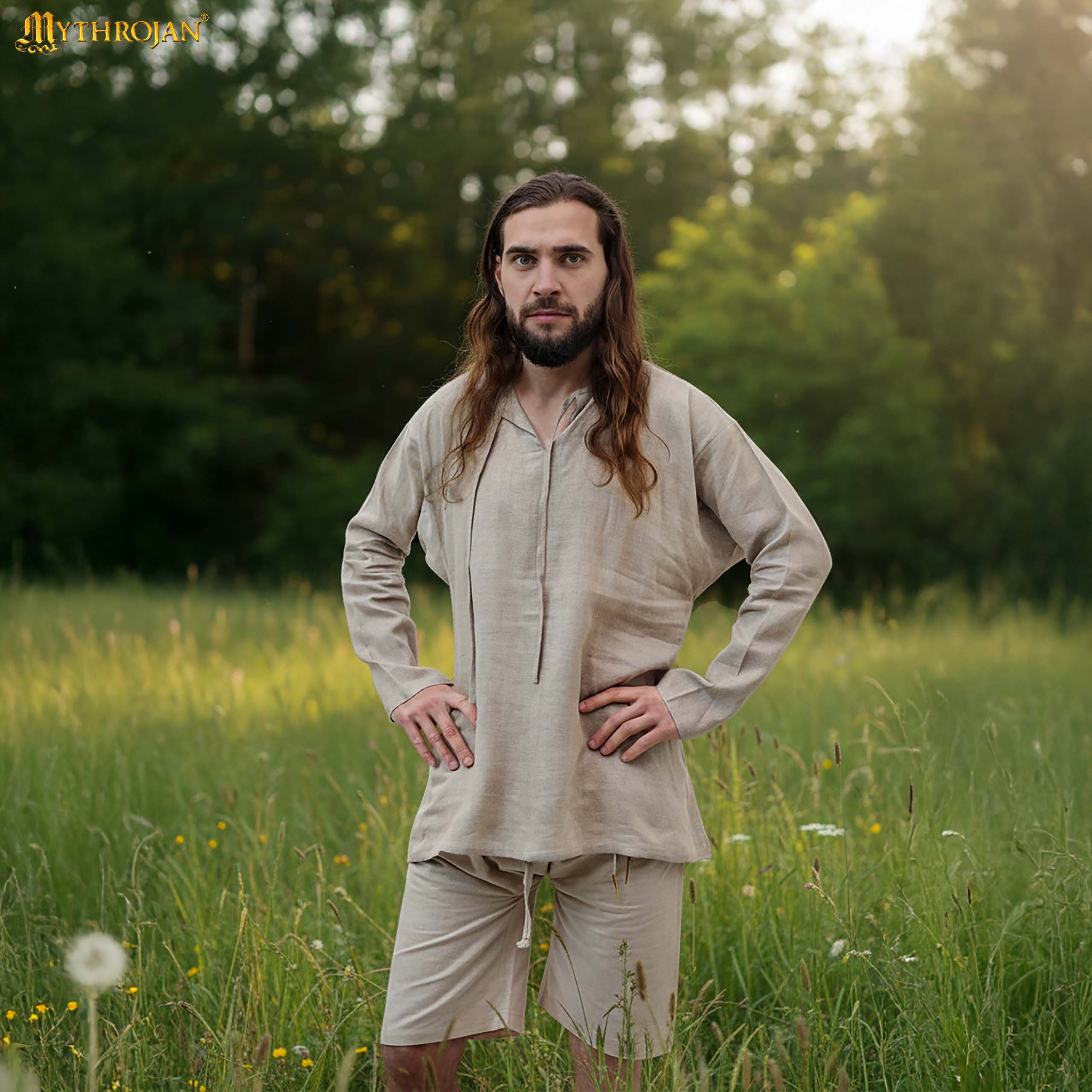 Camisa medieval de lino Waldemar — Corte A, capa base - L