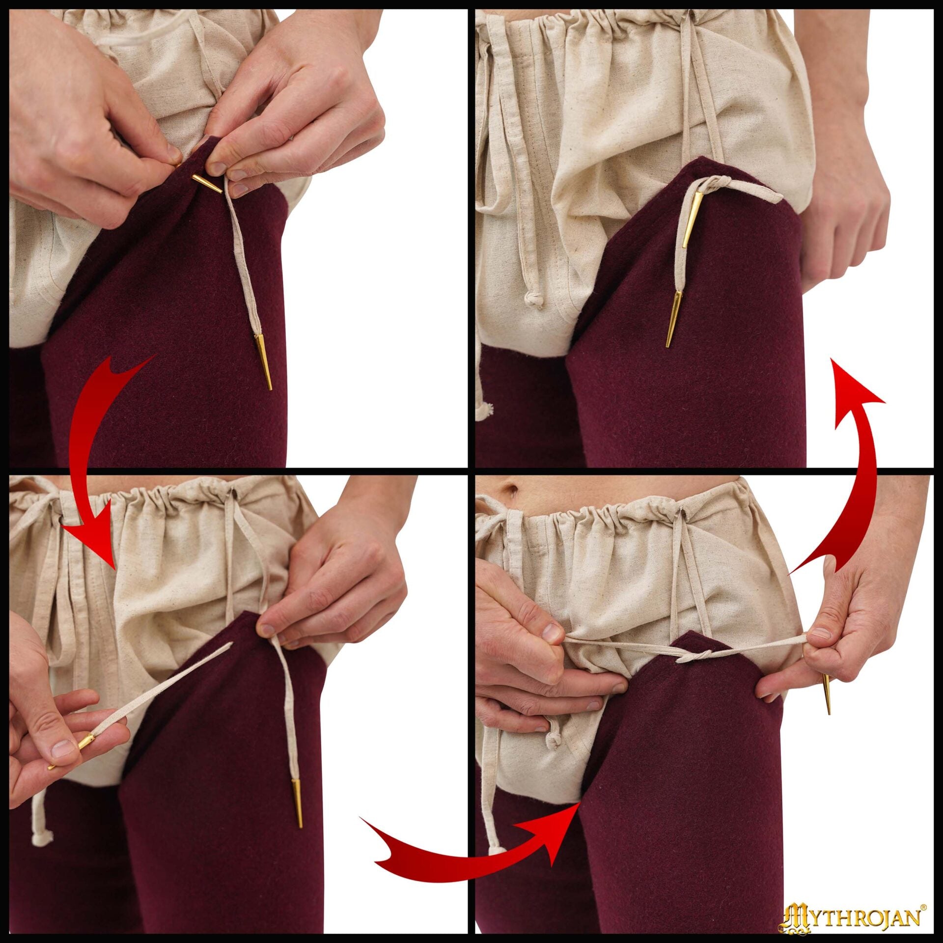 Calzas medievales de lana reciclada para hombre - rojo vino - imagen 6