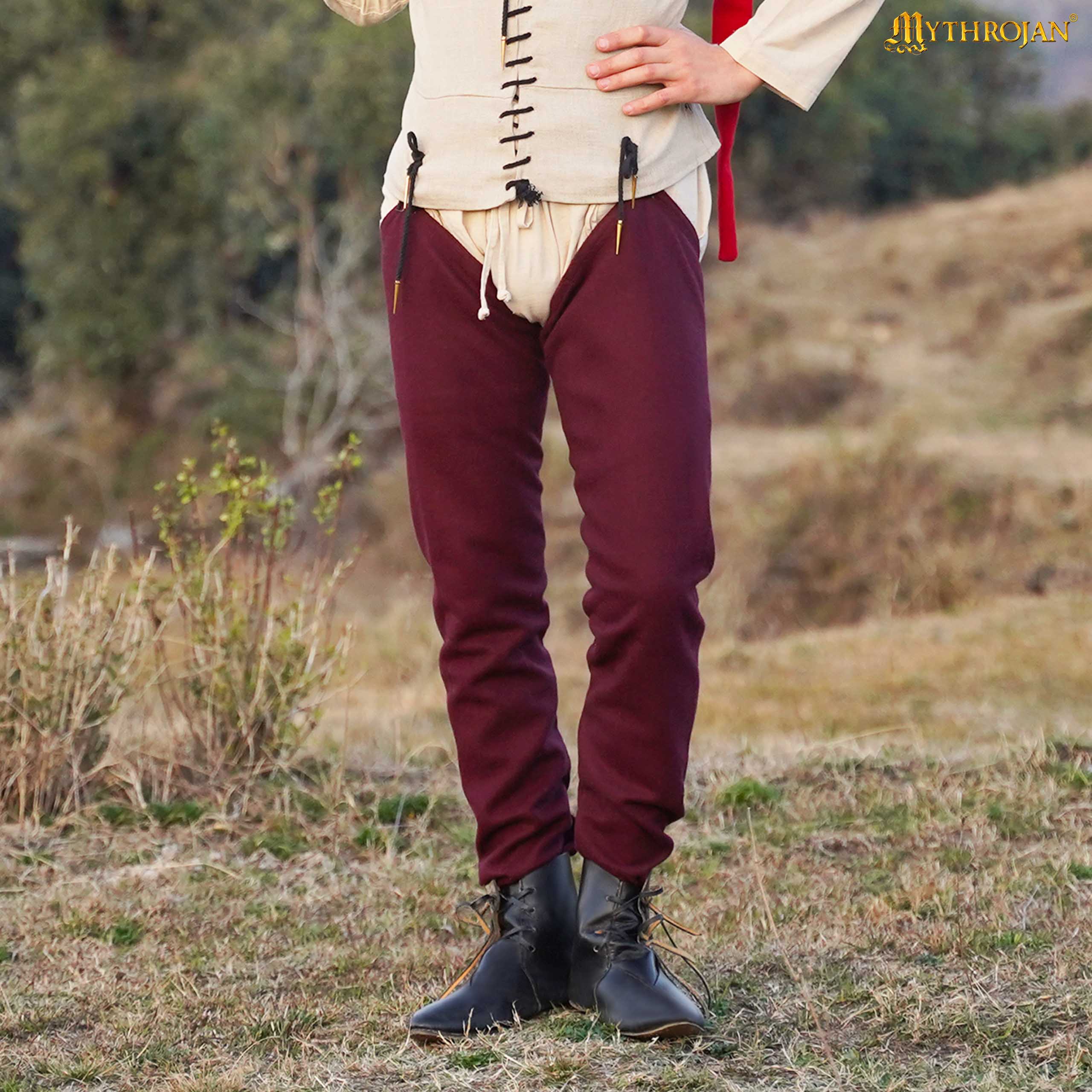 Calzas medievales de lana reciclada para hombre - rojo vino