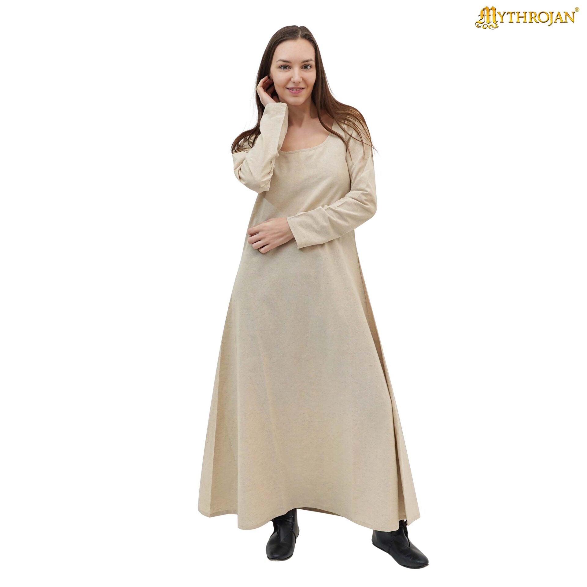 Vestido interior medieval de lino, cuello redondo y mangas largas - imagen 19