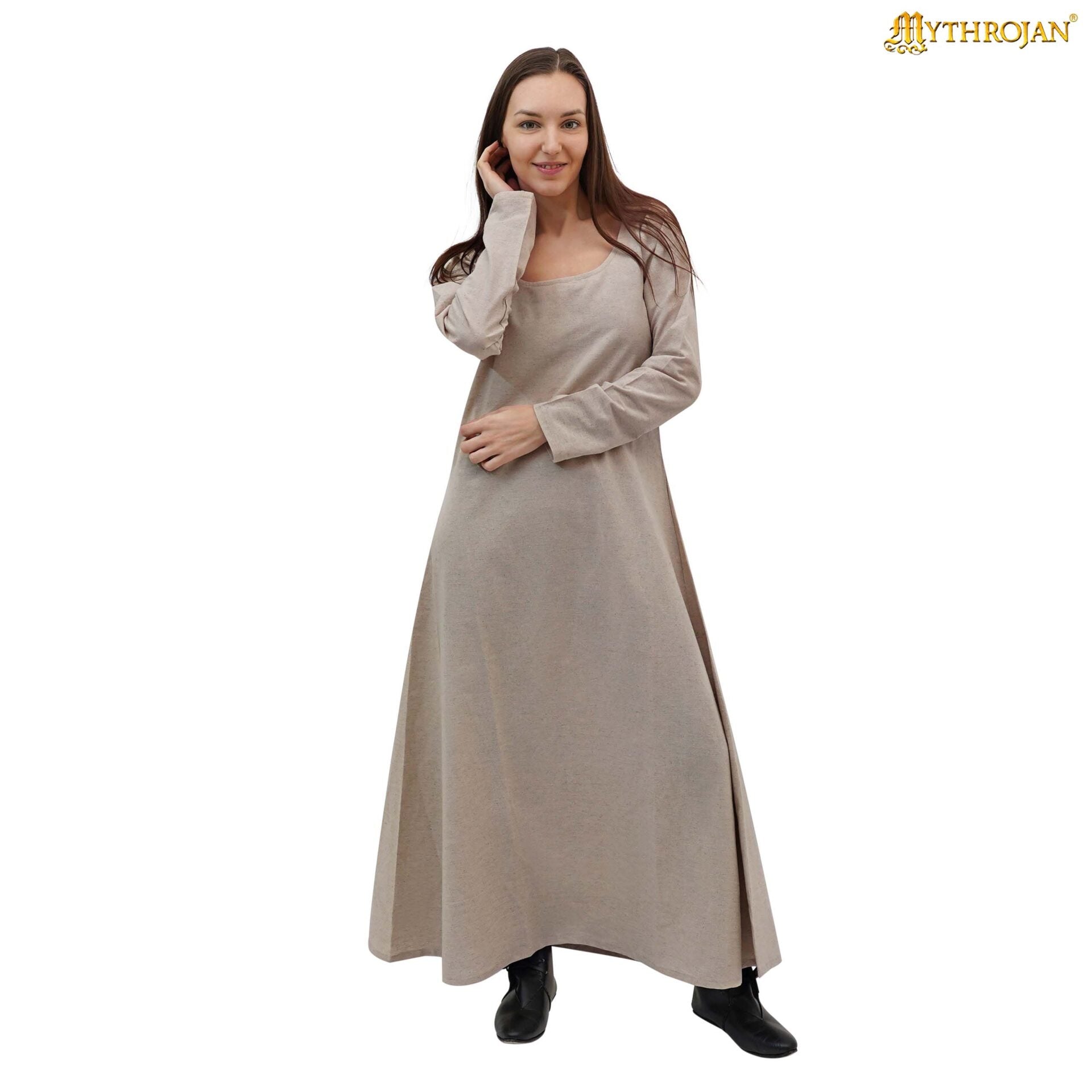 Vestido interior medieval de lino, cuello redondo y mangas largas - imagen 13