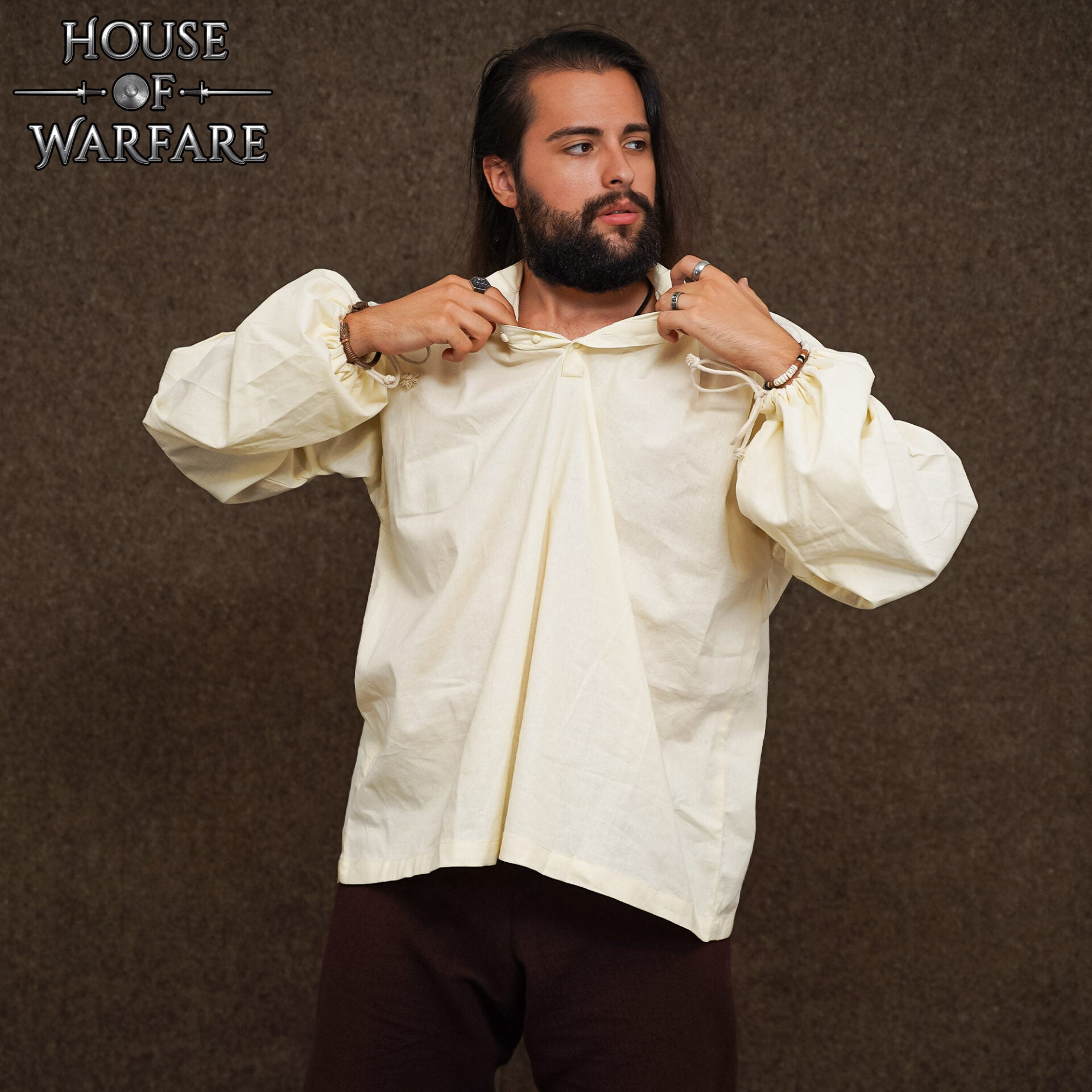 Camisa pirata medieval de algodón 100% con mangas ajustables y botones forrados - imagen 5