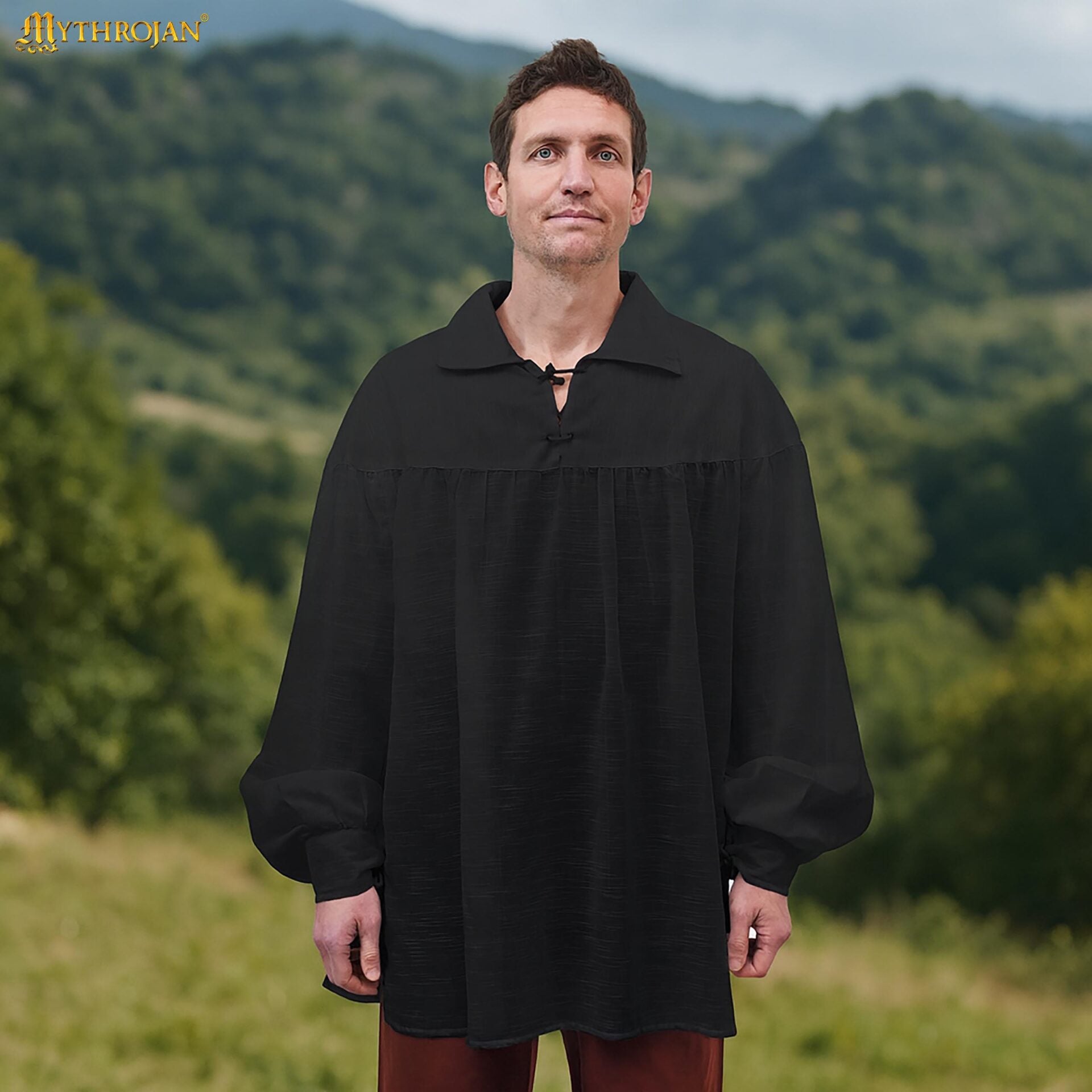 Camisa medieval de bardo 100% algodón - Negro - L