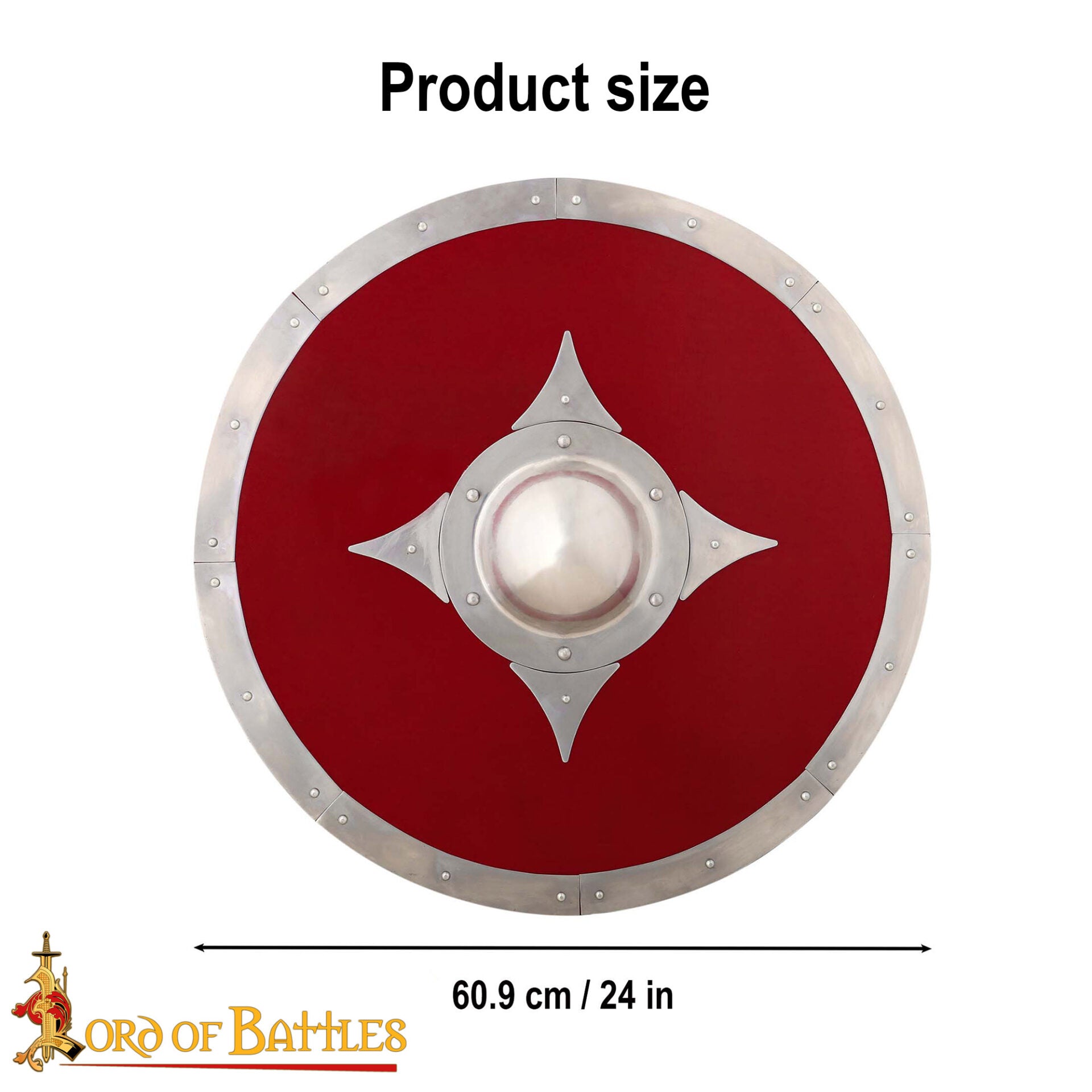 Imagen única de: Escudo vikingo rojo de madera con herrajes de acero y umbo - imagen 3