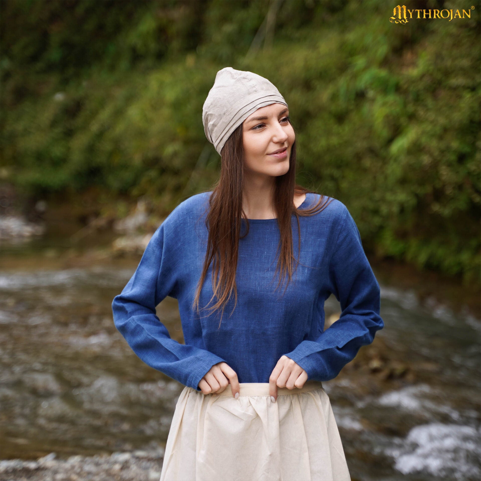 Imagen única de: Gorro de Santa Birgita: Tocado Medieval Auténtico 100% de Lino