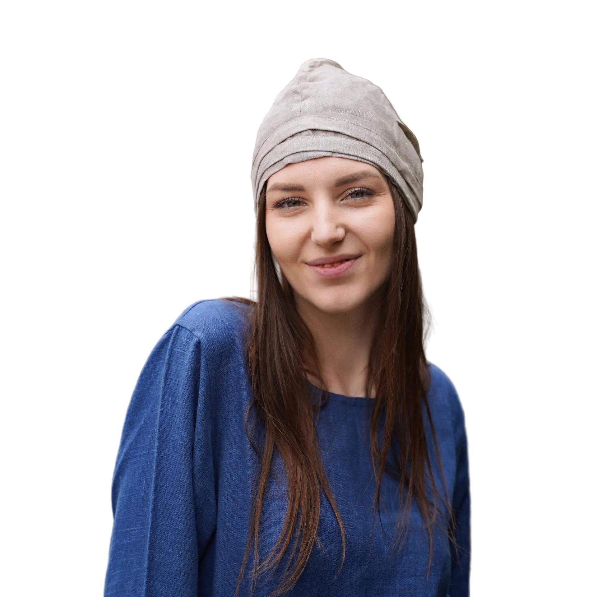 Imagen única de: Gorro de Santa Birgita: Tocado Medieval Auténtico 100% de Lino para Recreaciones E Historia Viva