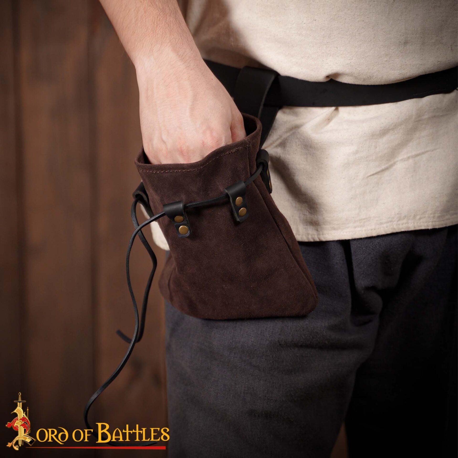 Bolsa de cinturón medieval en cuero con cierre de cordón - imagen 7