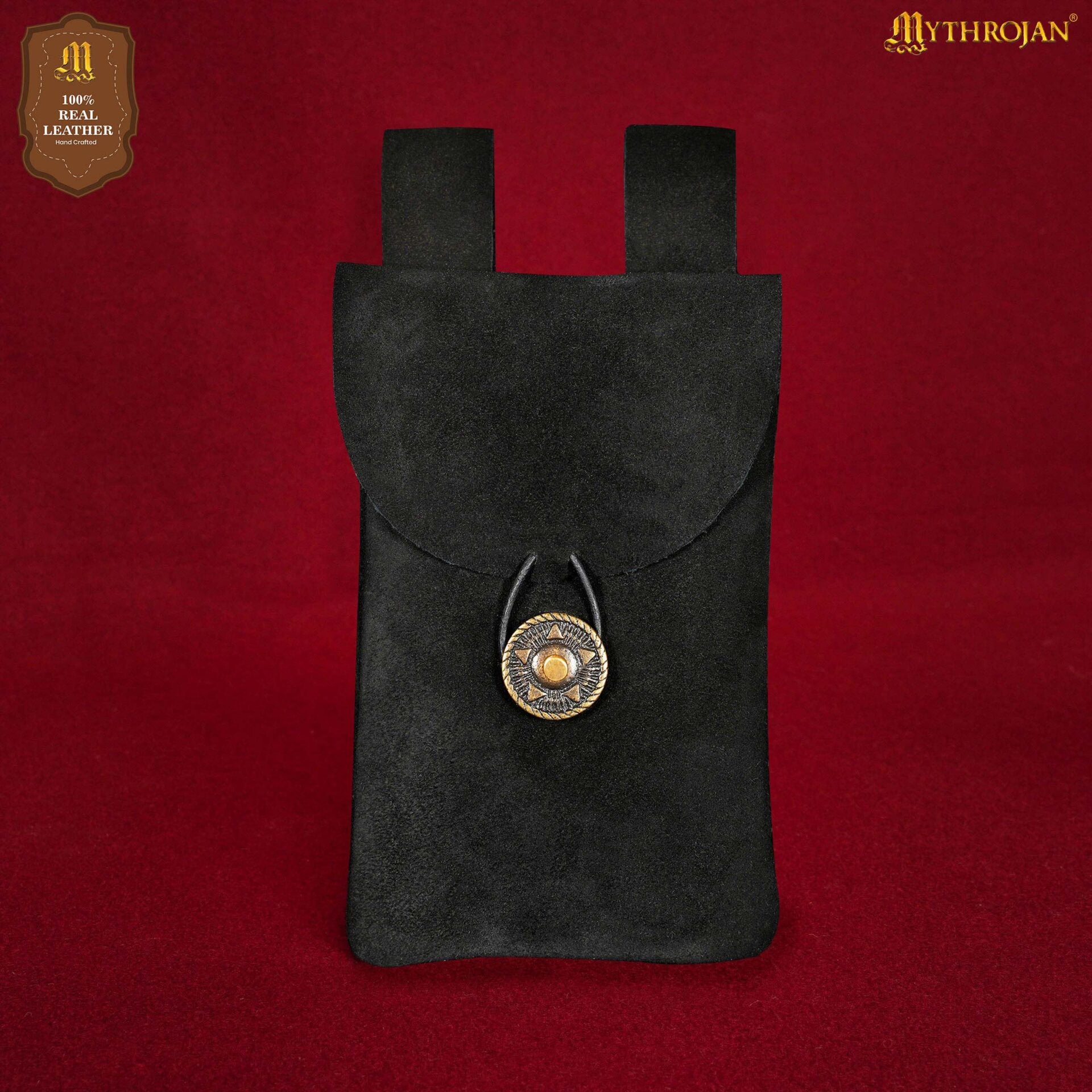 Bolsa de cinturón de gamuza Mythrojan con botón de latón
