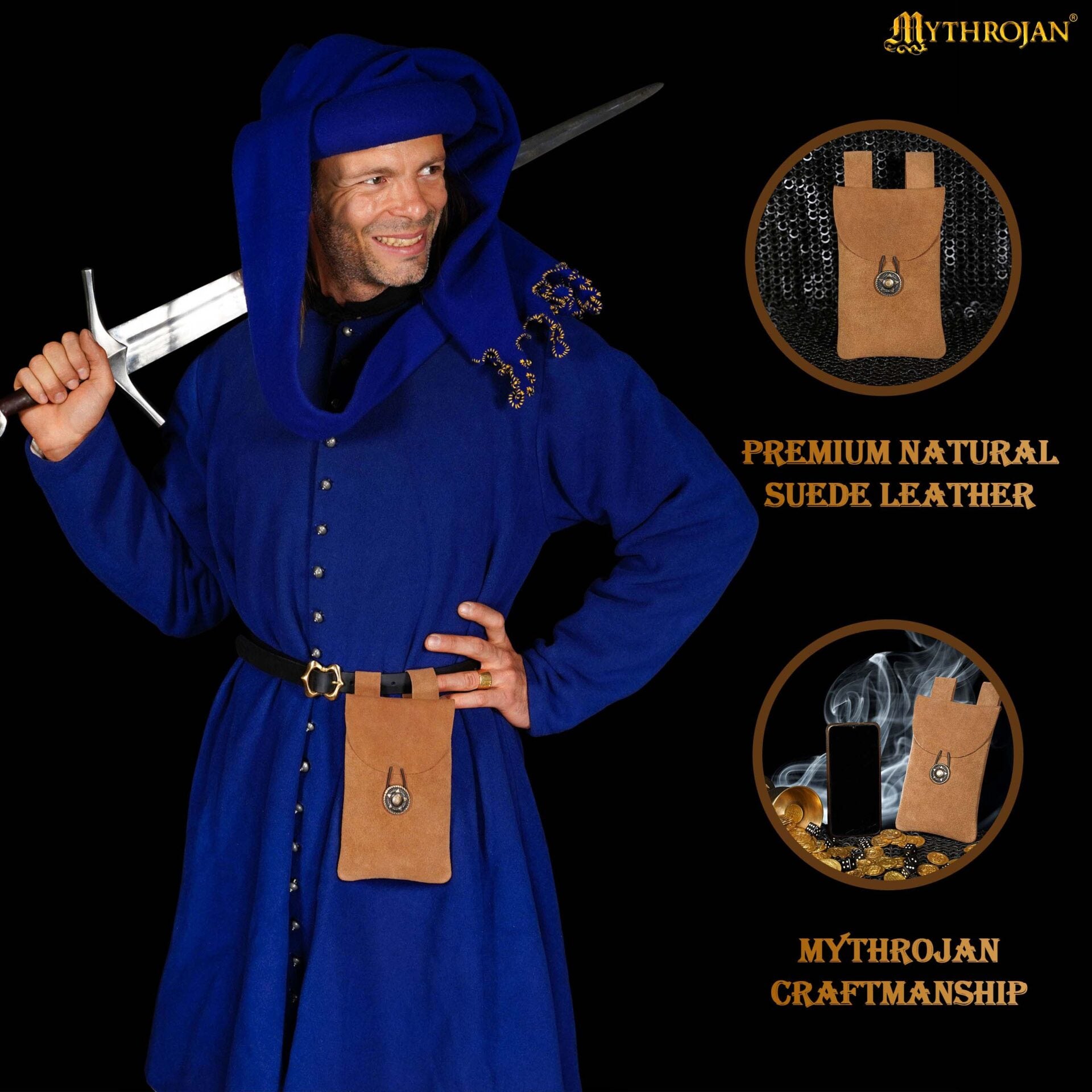 Bolsa de cinturón de gamuza Mythrojan con botón de latón - imagen 10