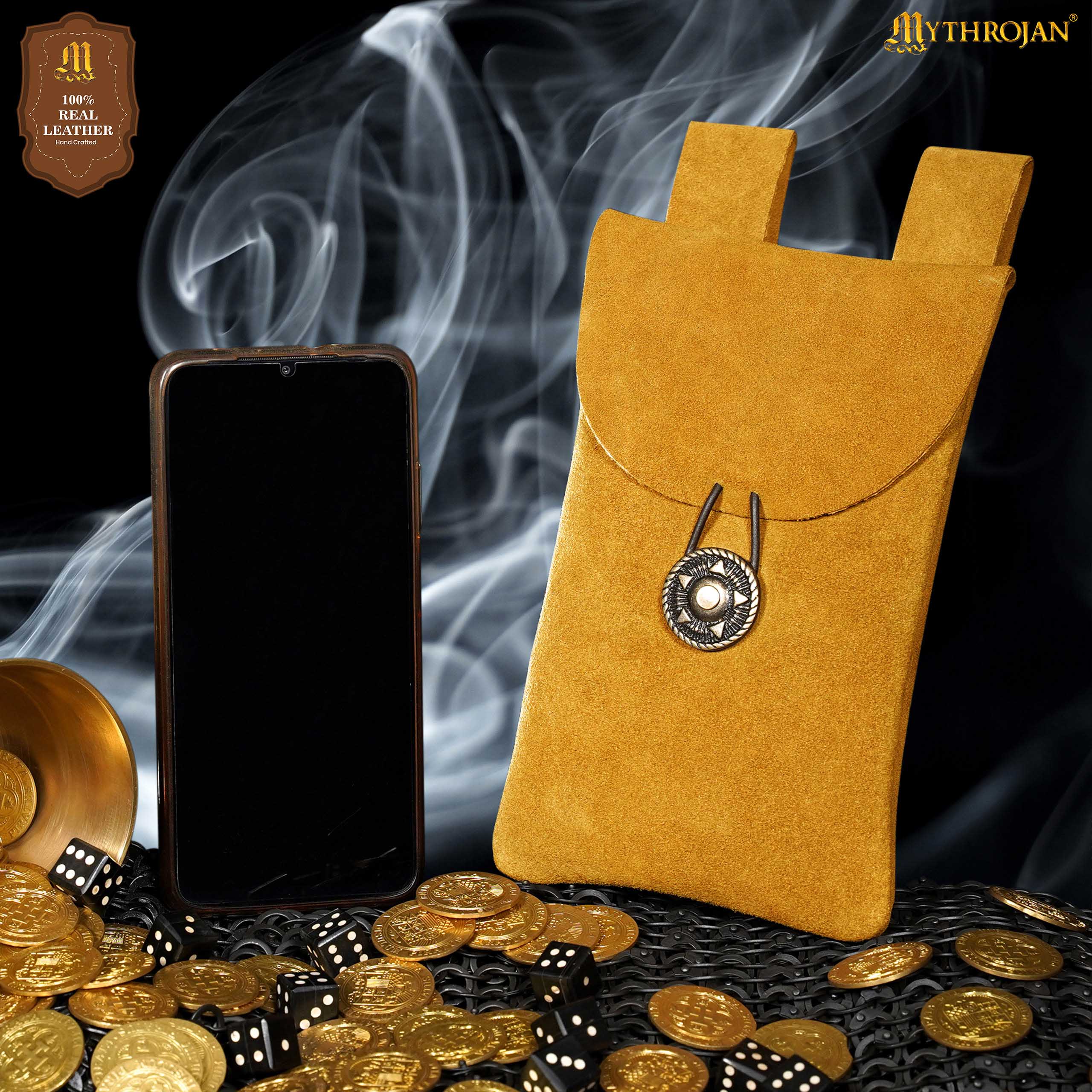 Bolsa de cinturón de gamuza Mythrojan con botón de latón - Amarillo