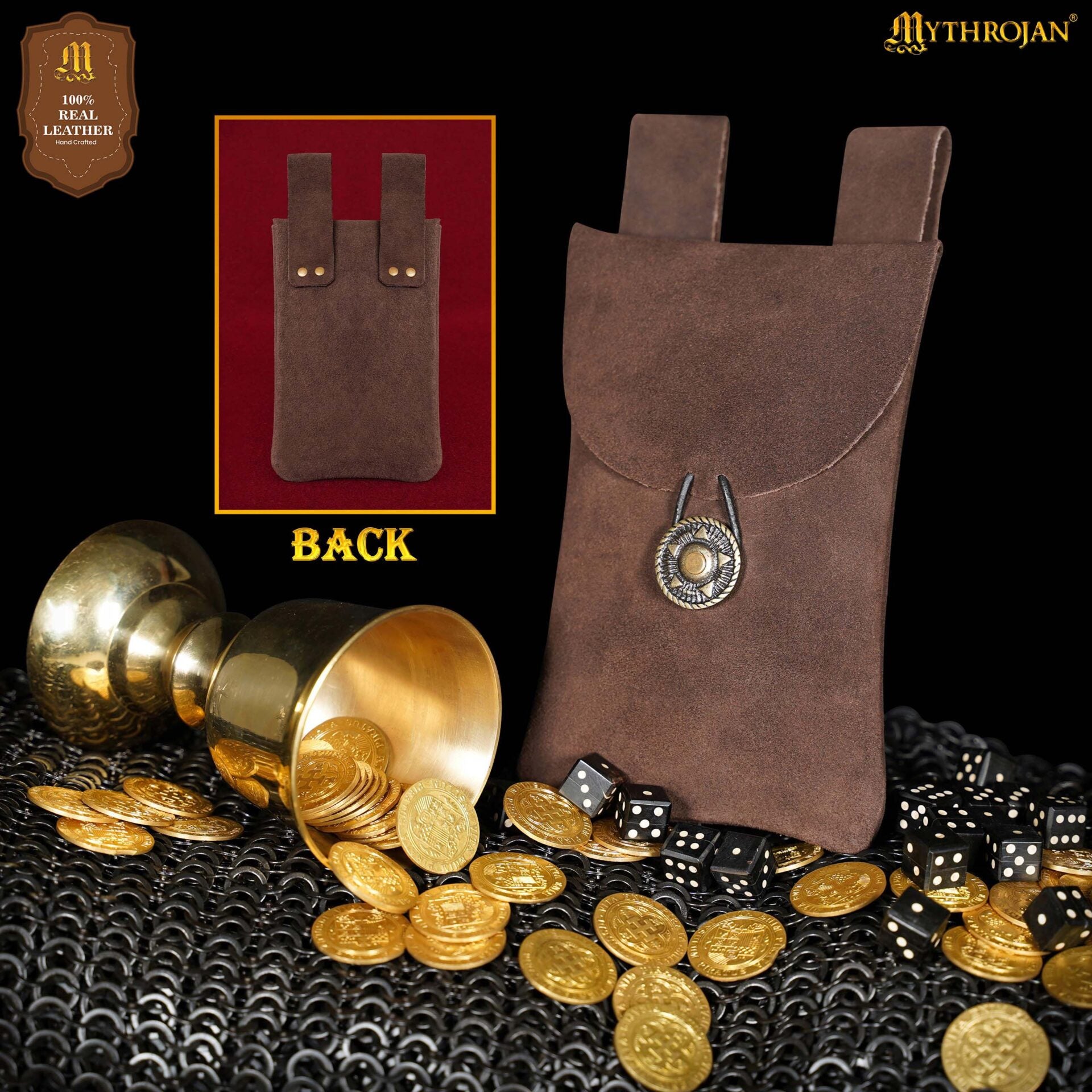 Bolsa de cinturón de gamuza Mythrojan con botón de latón - imagen 11