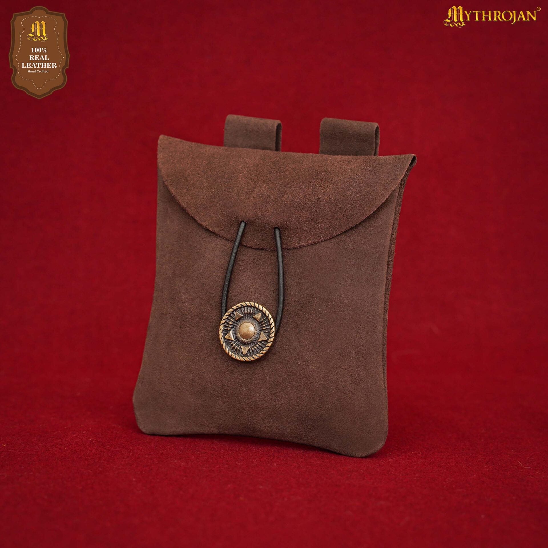 Bolsa de cinturón de gamuza con cierre de botón antiguo - Chocolate Brown