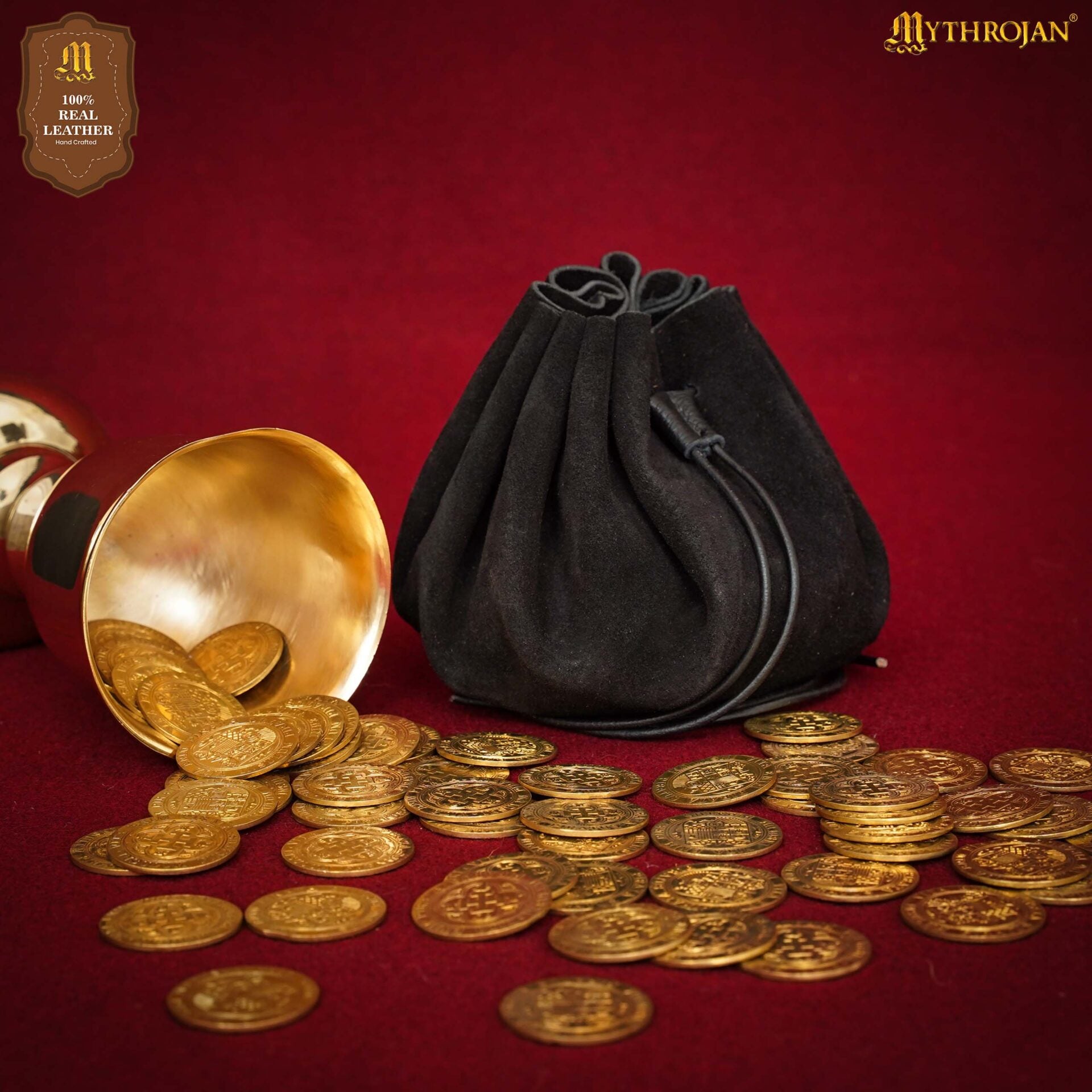 Imagen única de: Bolsa medieval de ante con cordón para monedas y dados