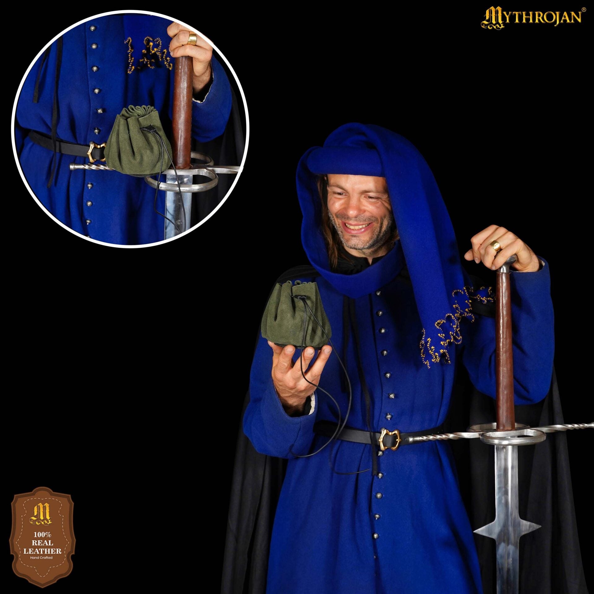 Imagen única de: Bolsa medieval de ante con cordón para monedas y dados