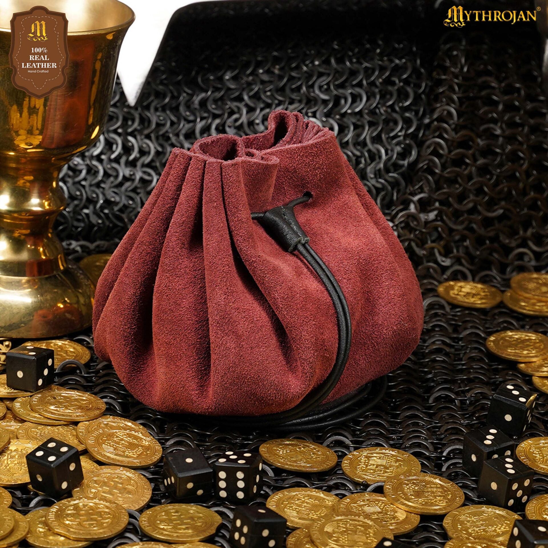 Imagen única de: Bolsa medieval de ante con cordón para monedas y dados