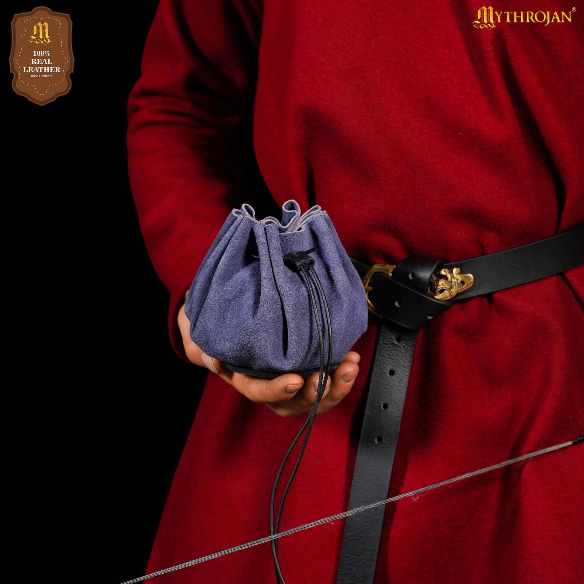 Imagen única de: Bolsa medieval de ante con cordón para monedas y dados