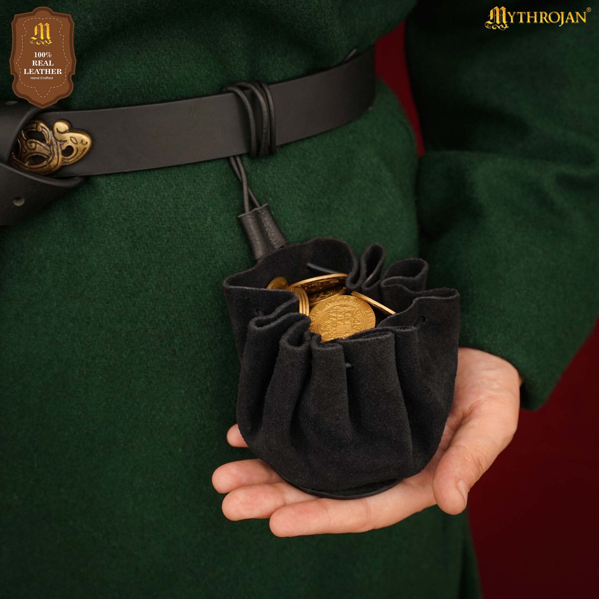 Bolsa de cinturón medieval Mythrojan para LARP — Marrón