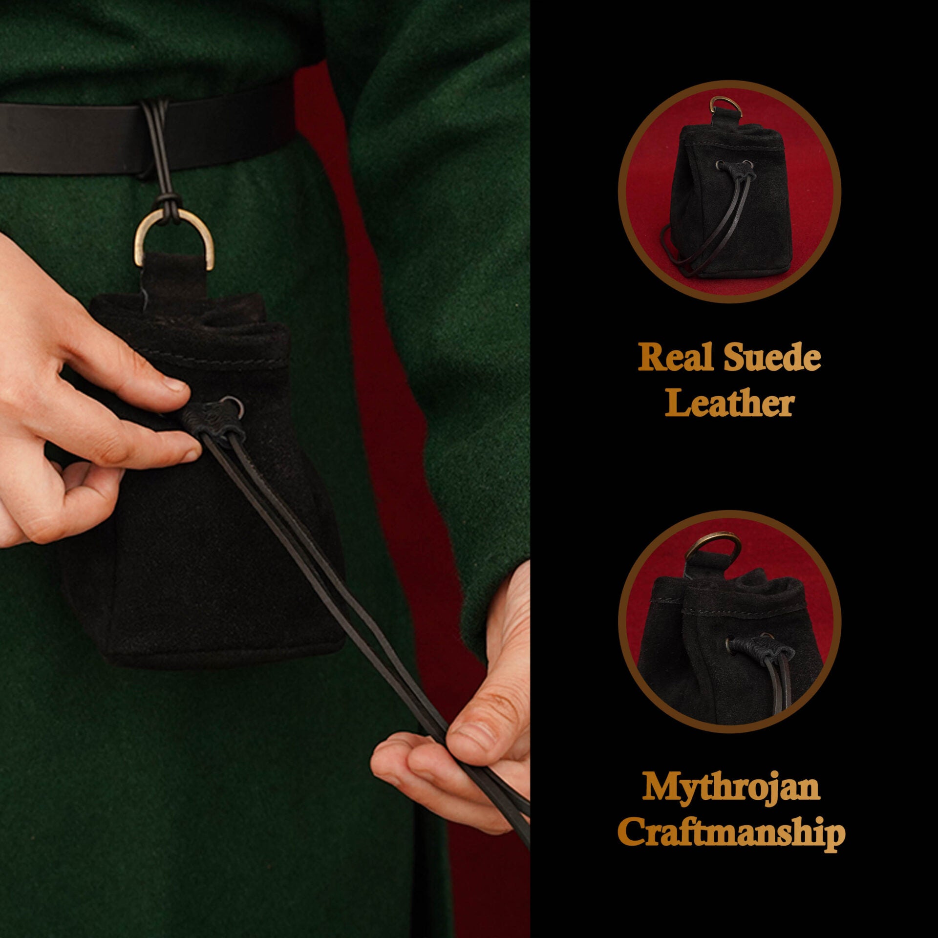 Bolsa de cinturón medieval con cordón, gamuza 5×4 - imagen 13