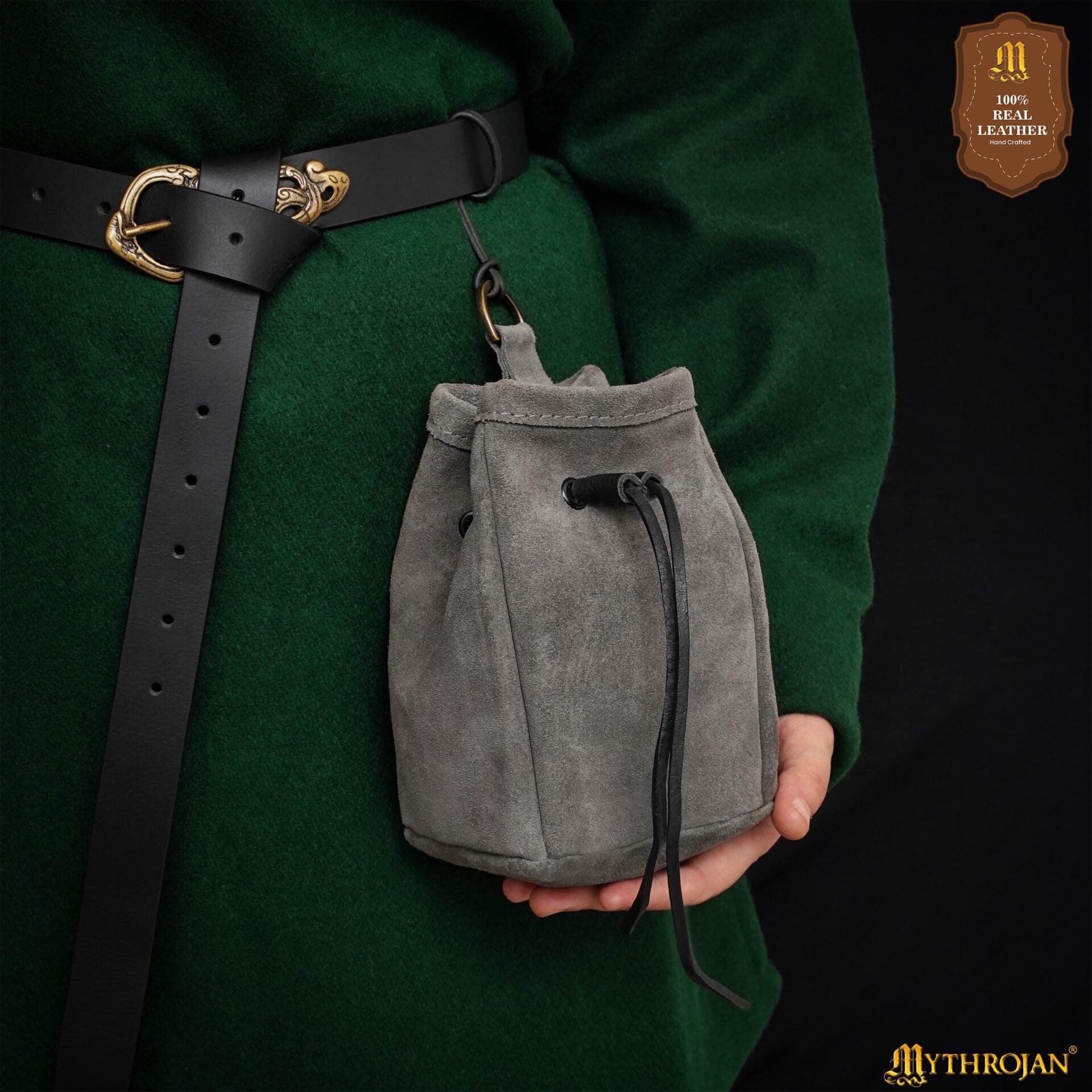 Bolsa de cinturón medieval con cordón, gamuza 5×4 - Gris
