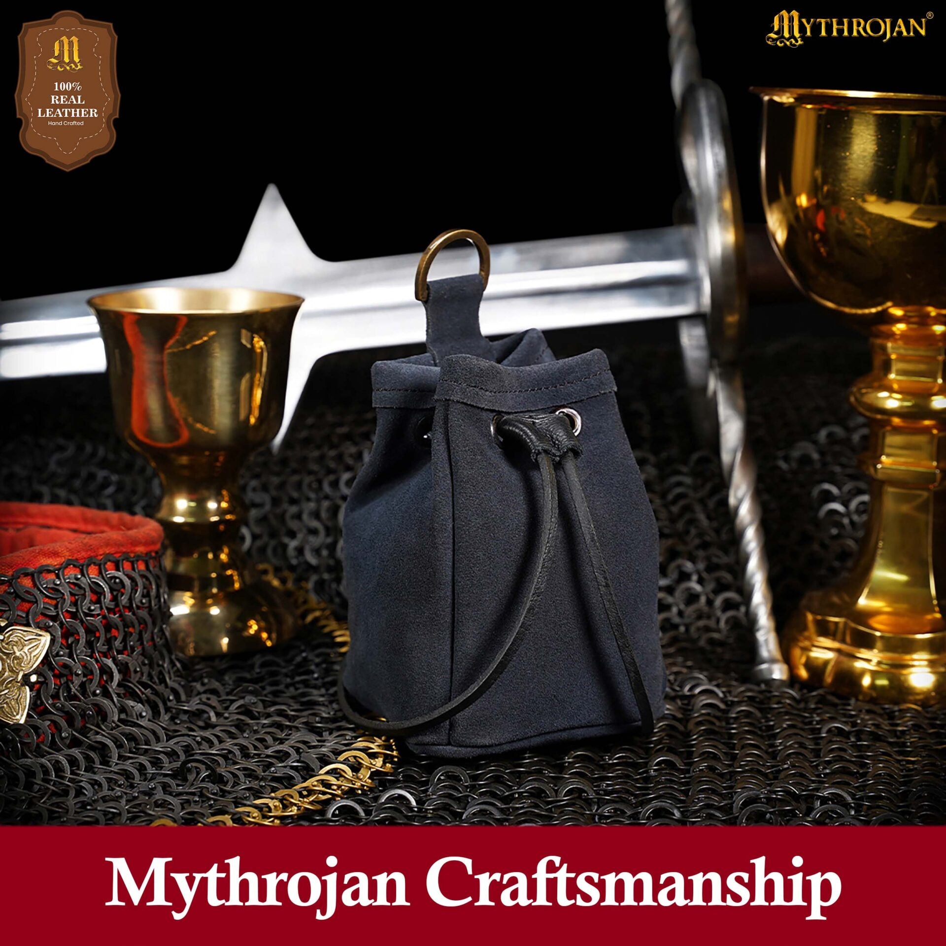 Bolsa de cinturón medieval con cordón, gamuza 5×4 - imagen 8