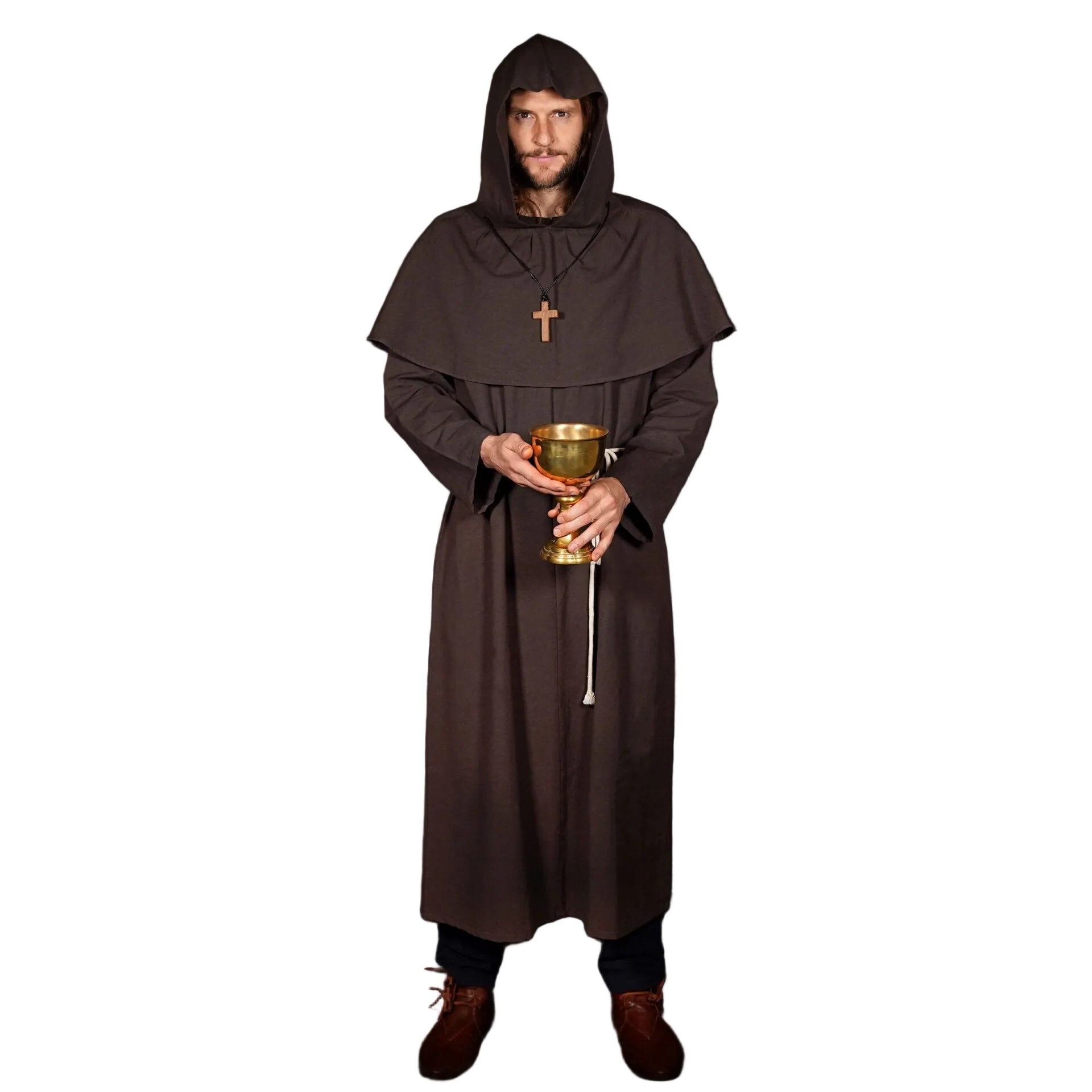 Hábito de Monje Medieval con Capucha y Cinturón de Cuerda - Todo Medieval