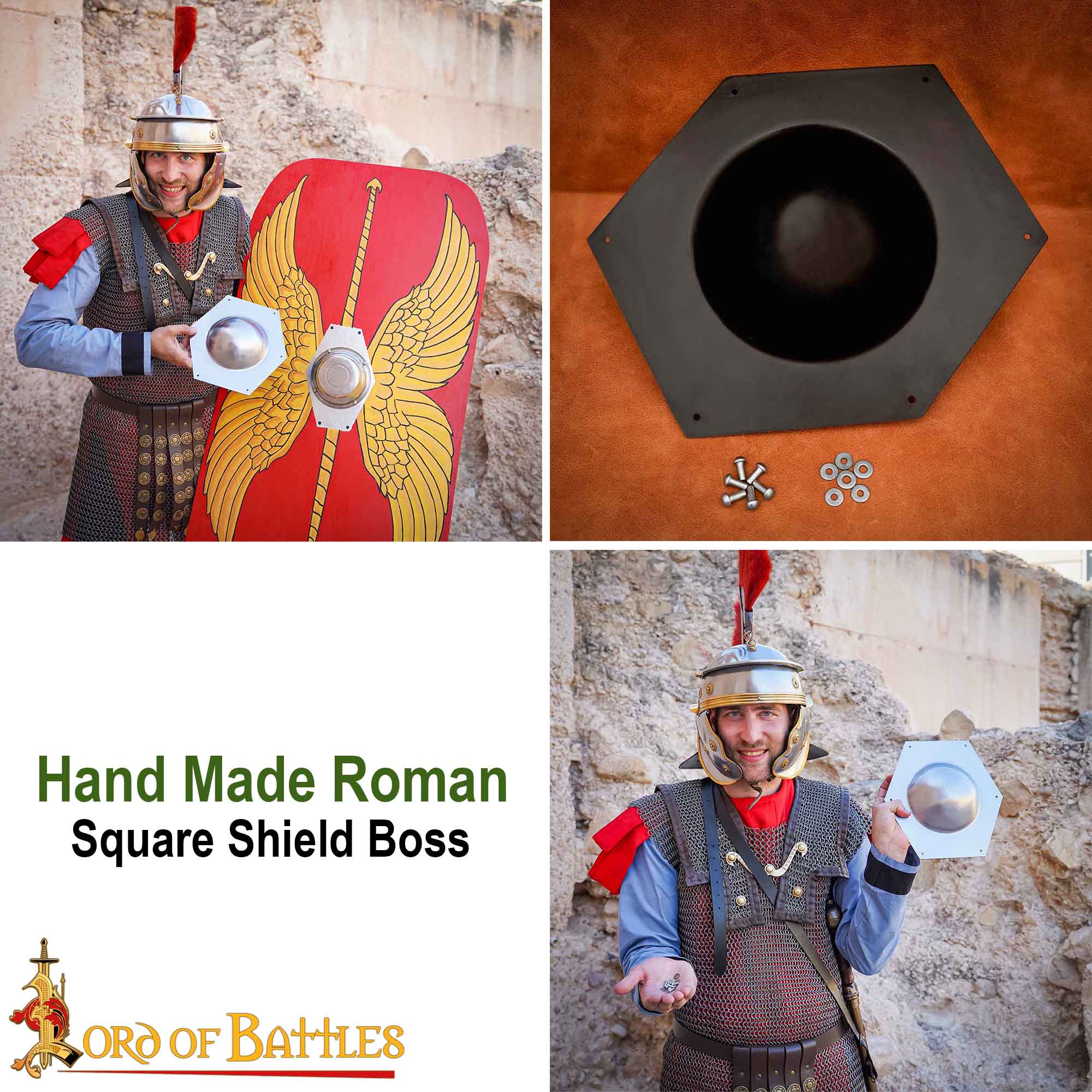 Imagen única de: Bacín romano de acero hecho a mano para escudo rectangular - imagen 7