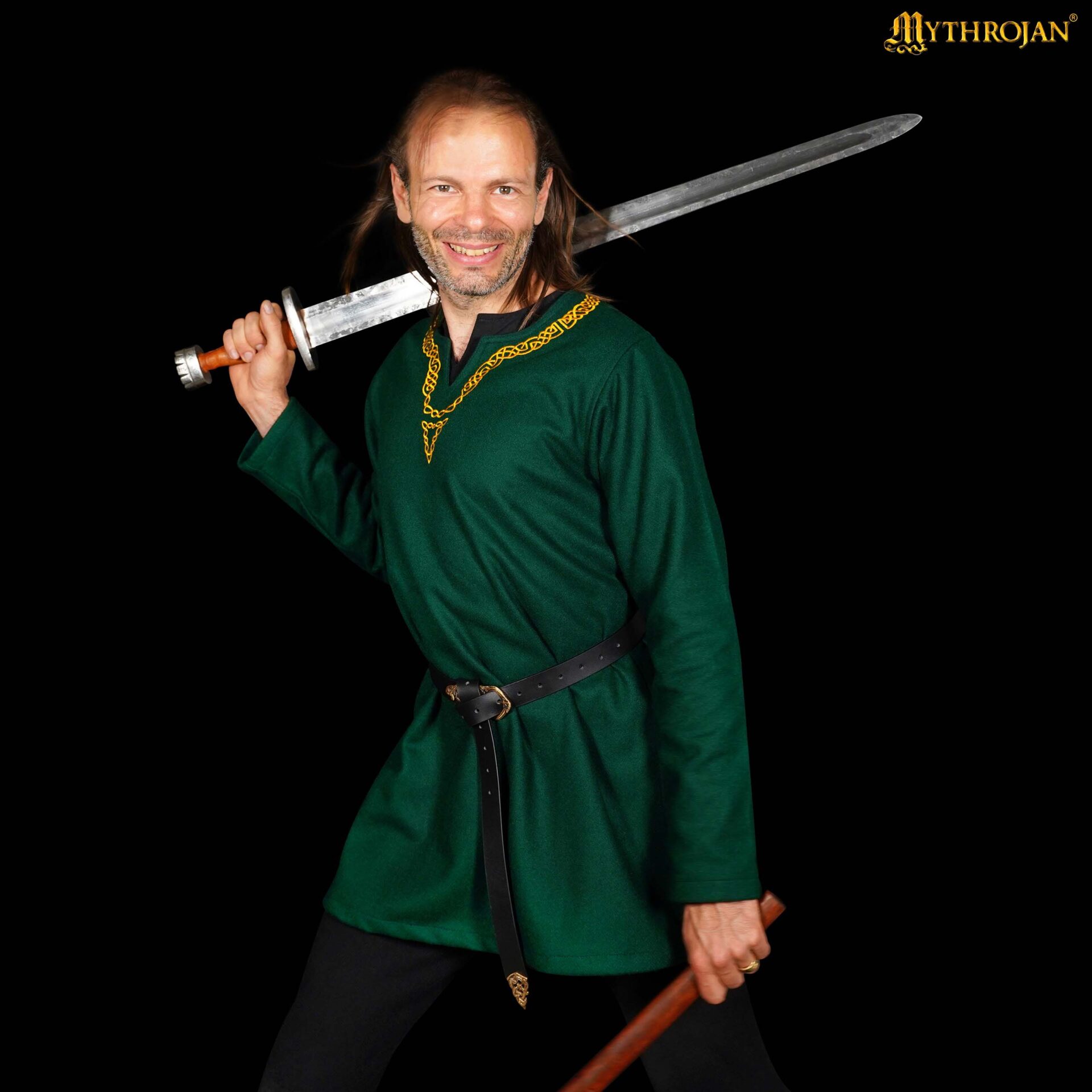 Túnica de lana bordada, estilo vikingo y renacentista