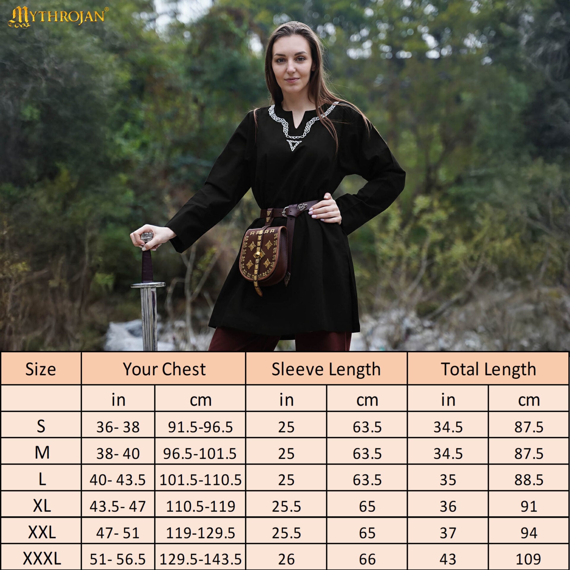 Túnica vikinga de algodón con cuello bordado - imagen 18