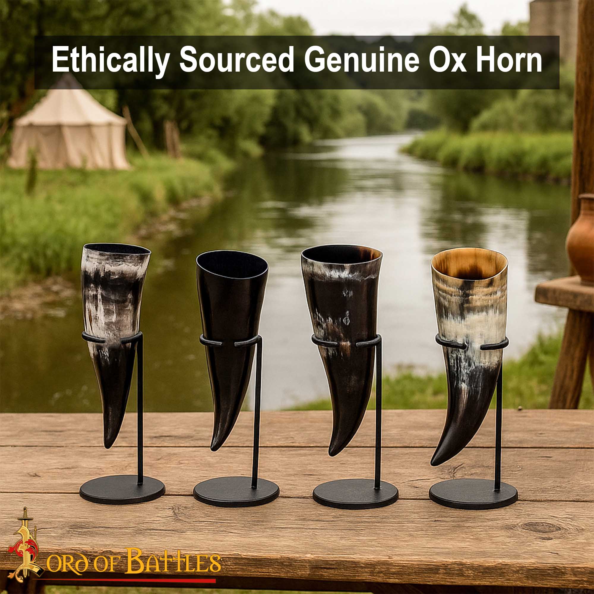 Imagen única de: Cuernos vikingos para beber - Set de 4 (150 ml) - Cuerno de buey genuino - imagen 5