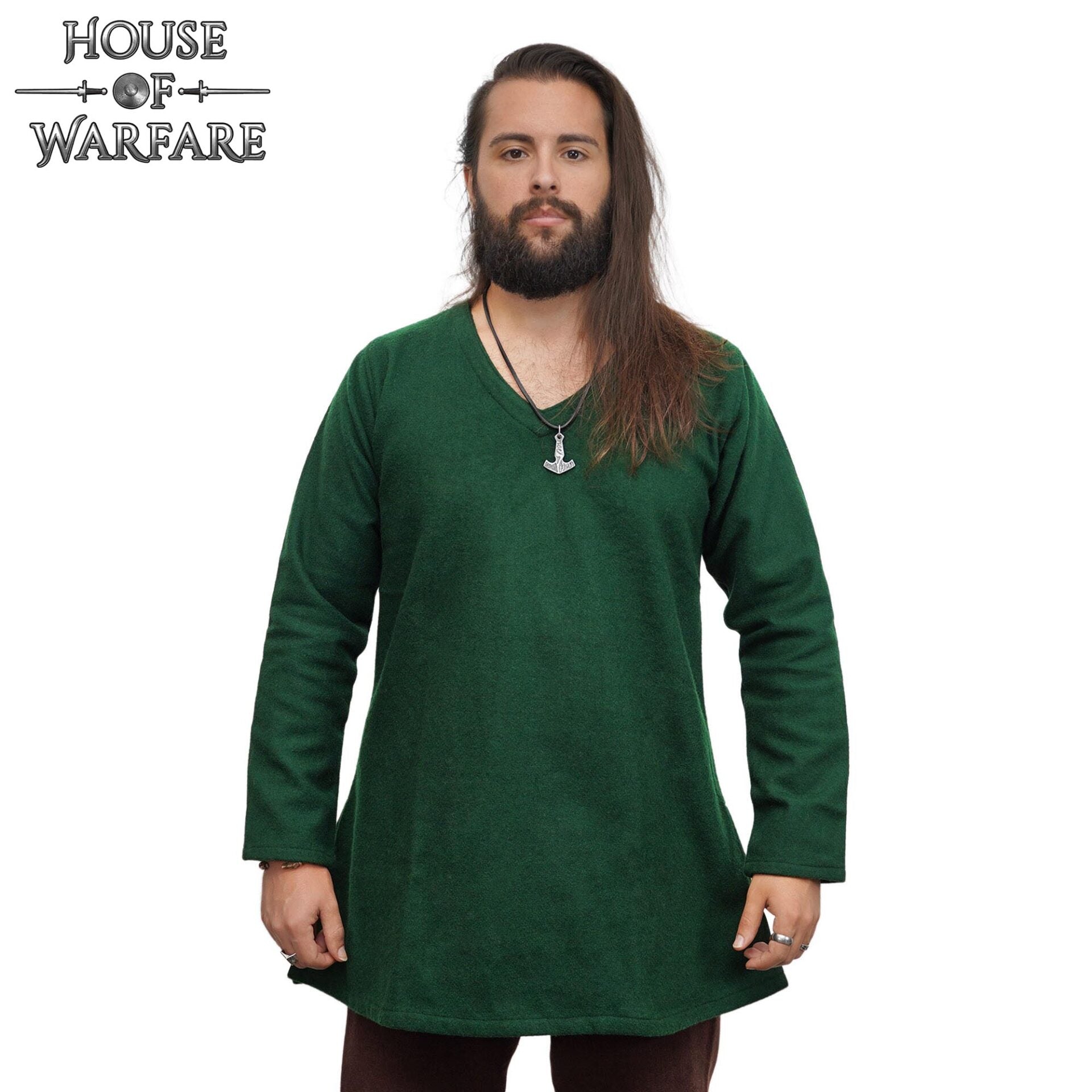 Imagen única de: Túnica medieval de lana verde — escote en V y mangas largas - Con Defecto