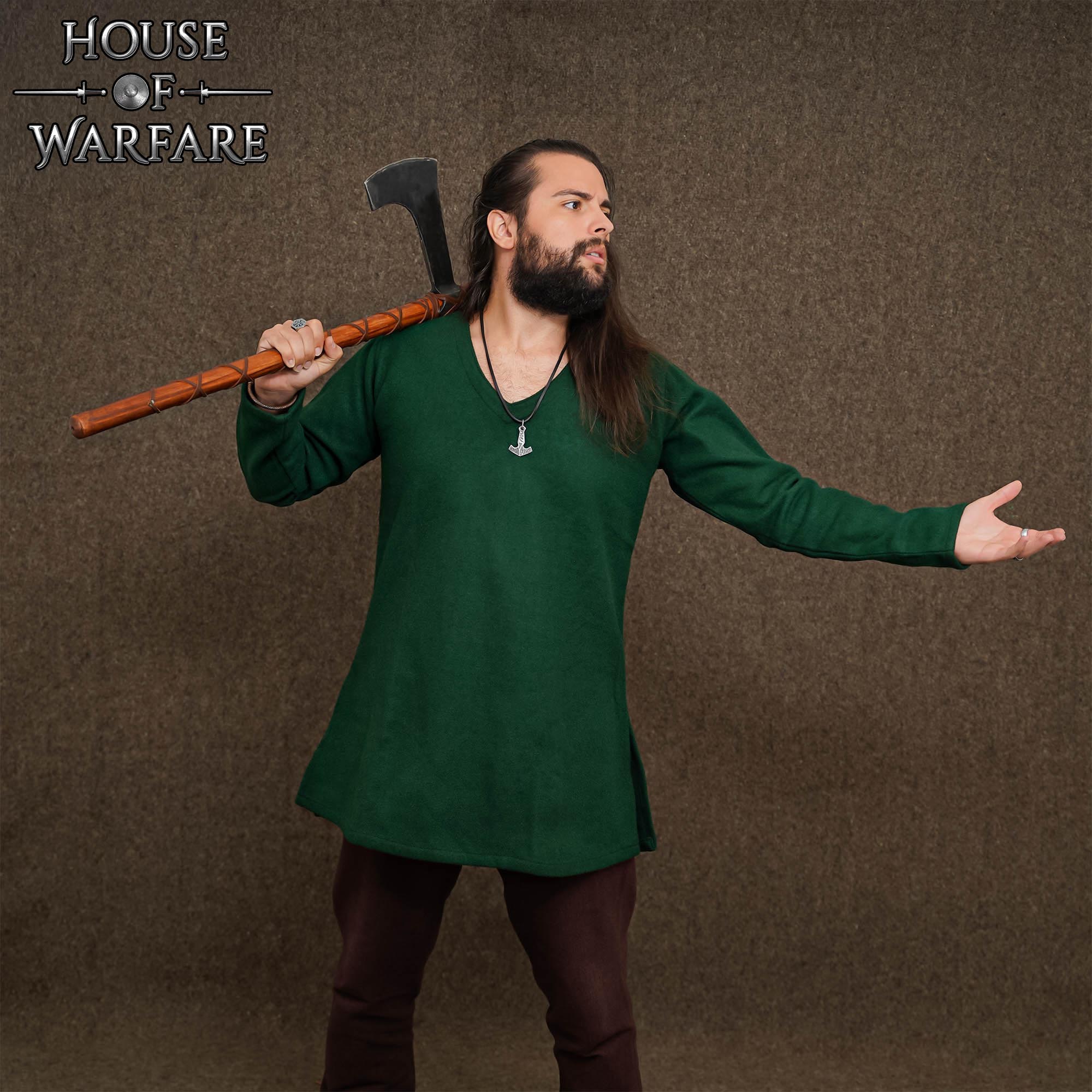 Imagen única de: Túnica medieval de lana verde — escote en V y mangas largas - Con Defecto