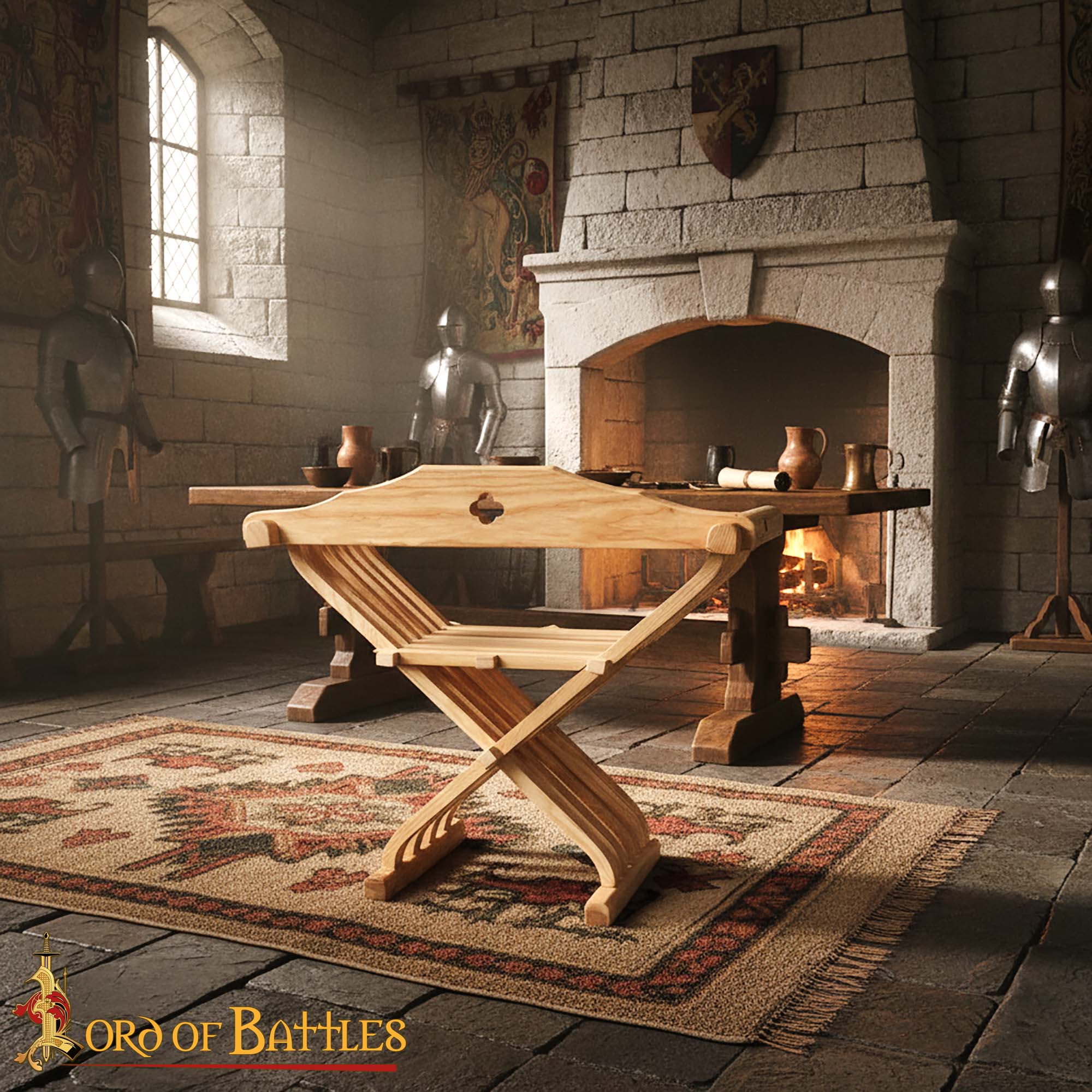 Silla Medieval de Madera Savonarola - Asiento Plegable Renacentista - Imagen 2